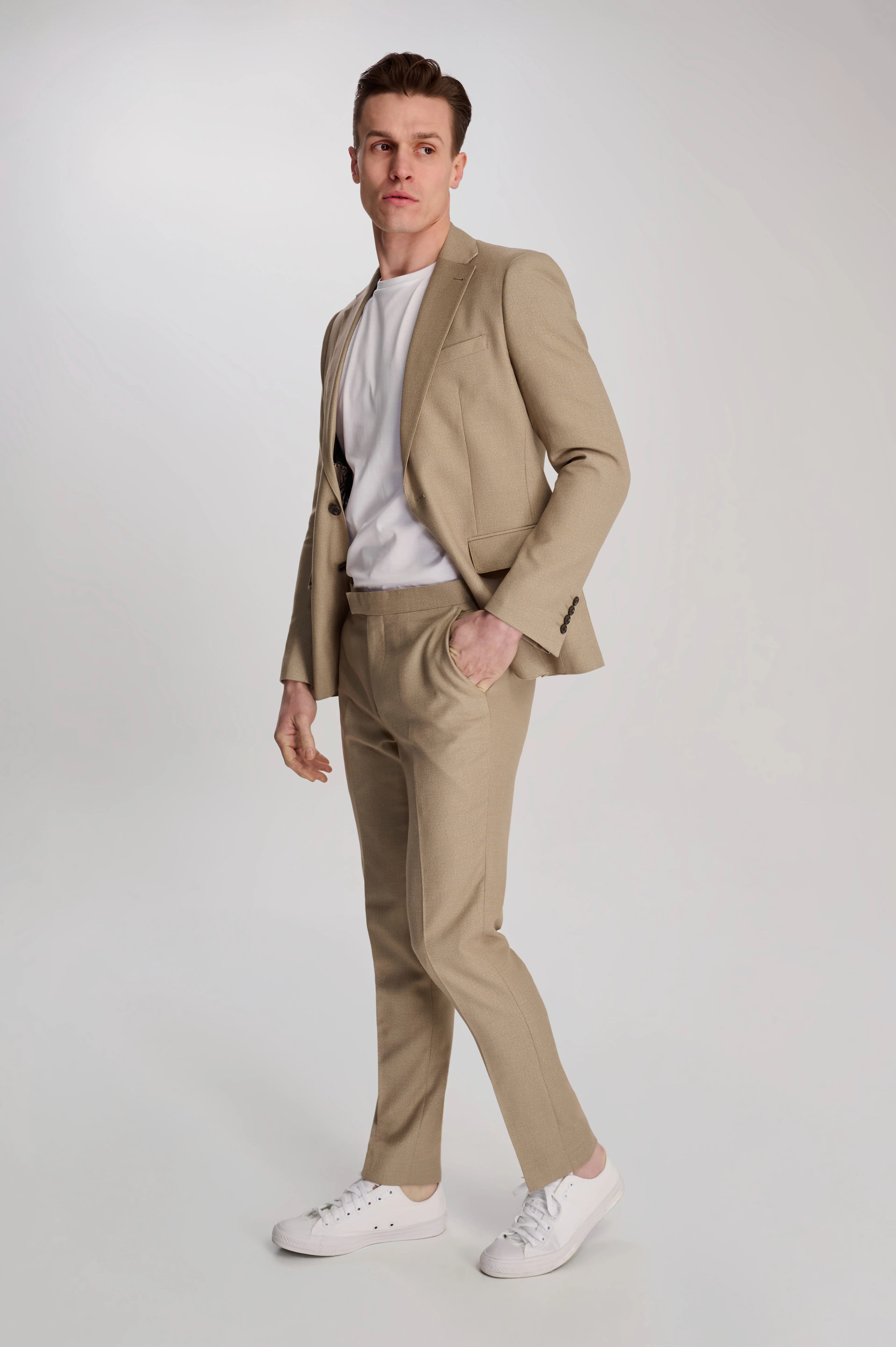 Archie Melange Slim Fit Suit Jacket in Beige - Image 3