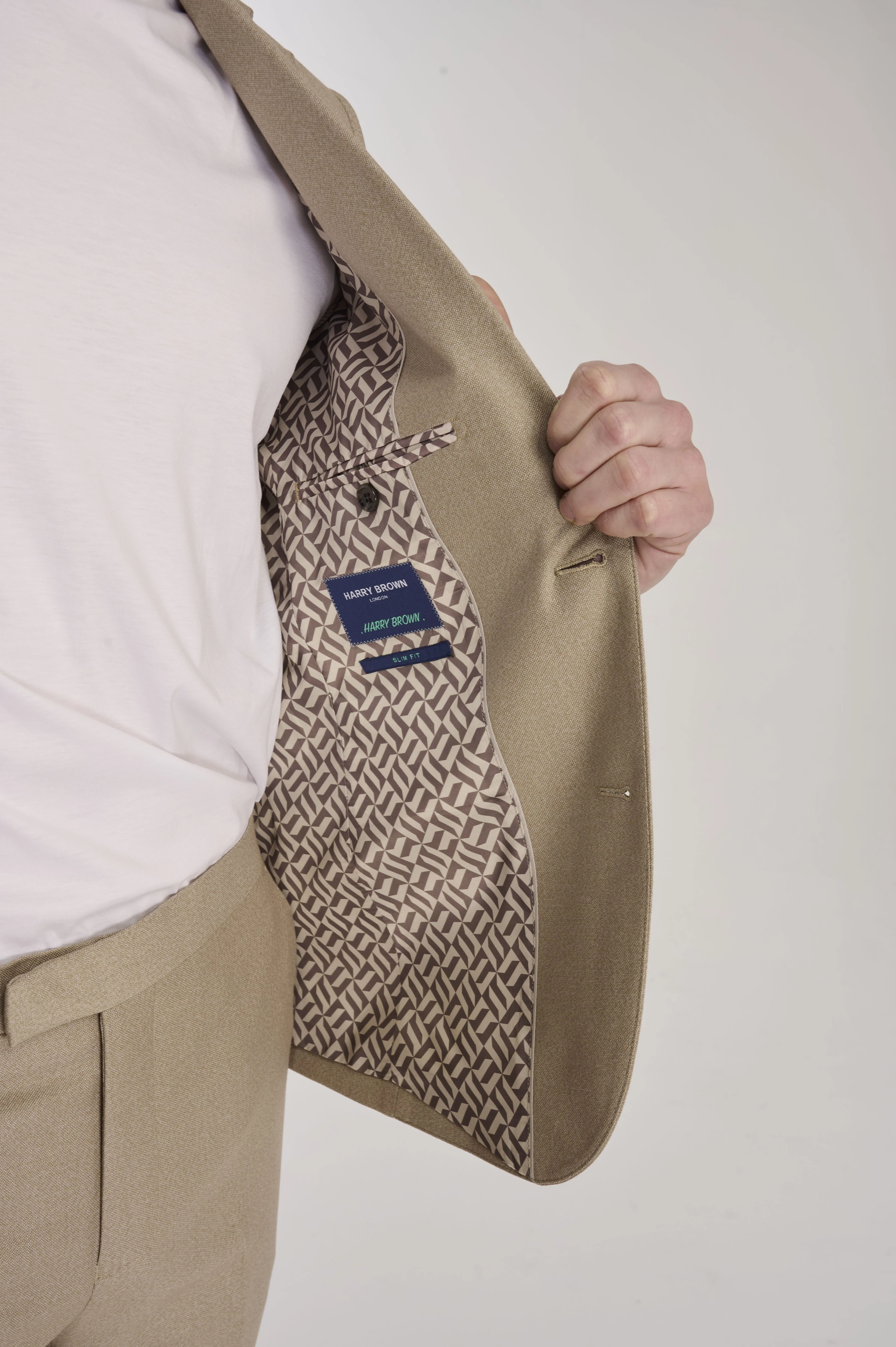 Archie Melange Slim Fit Suit Jacket in Beige - Image 6