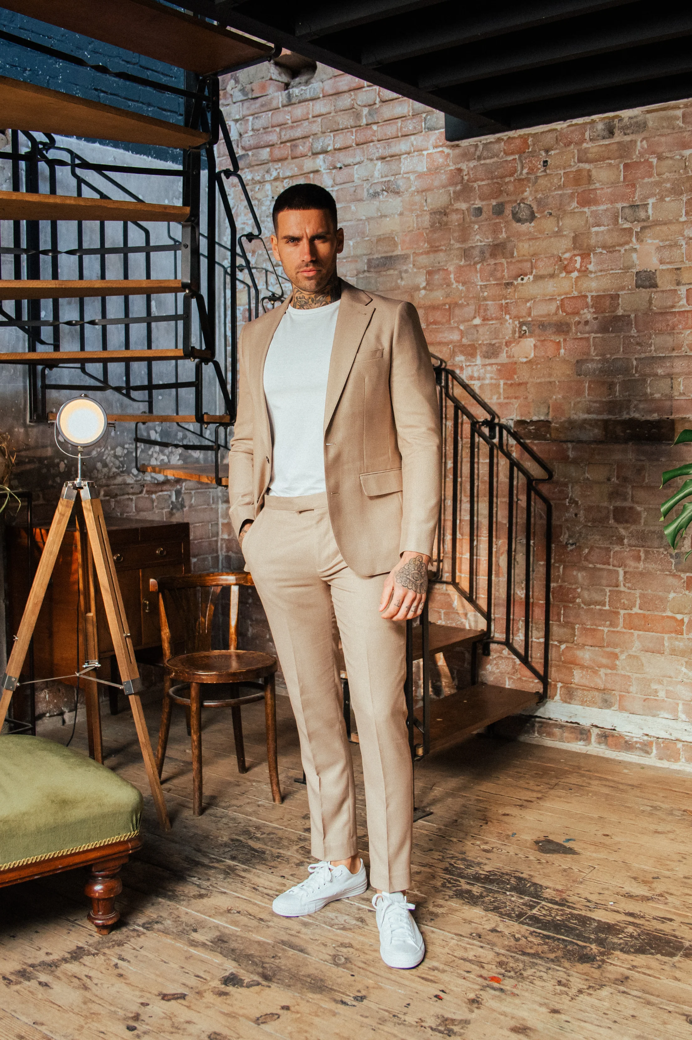 Archie Melange Slim Fit Suit Jacket in Beige - Image 8