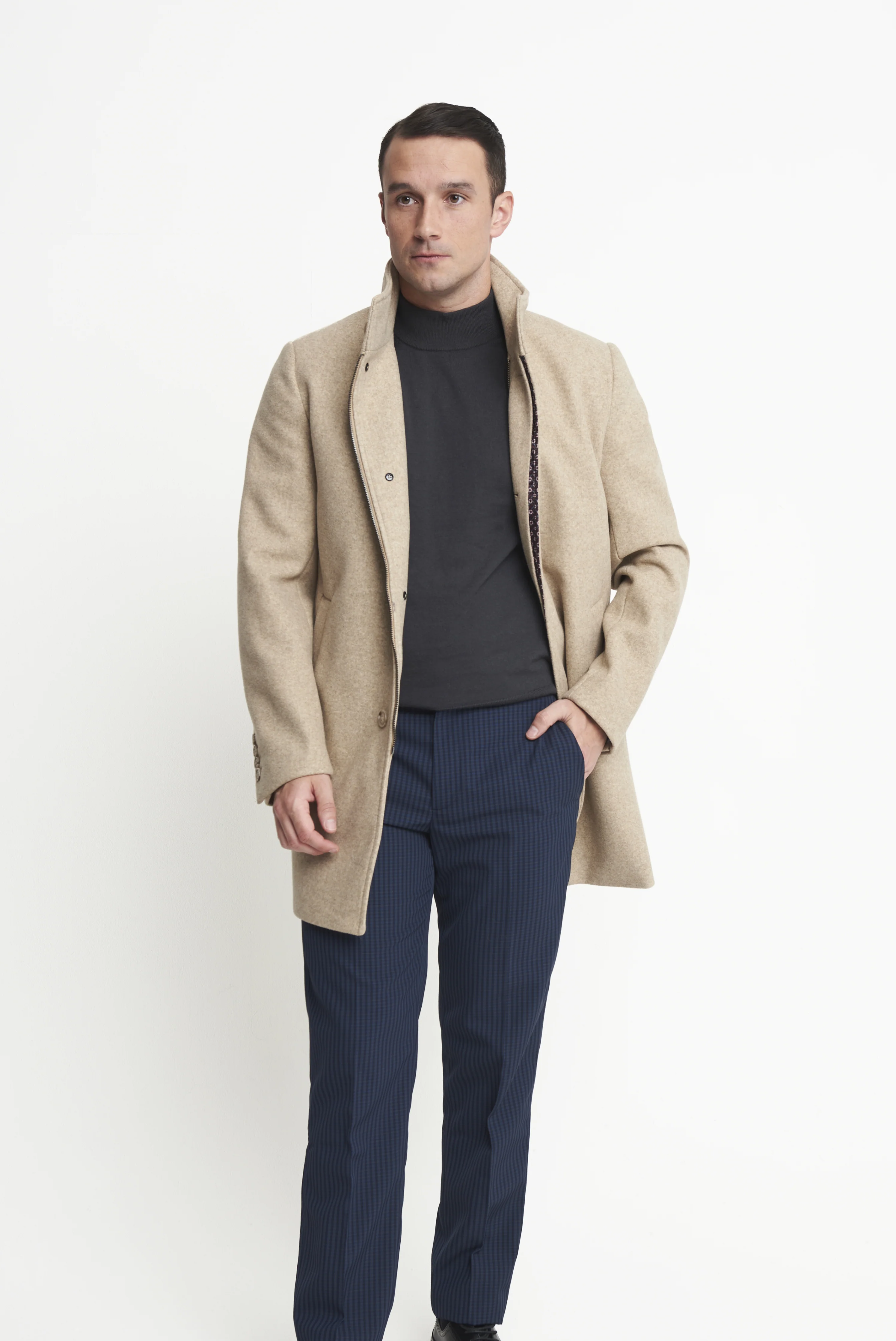 Harry Funnel Neck Coat in Oatmeal - Image 3