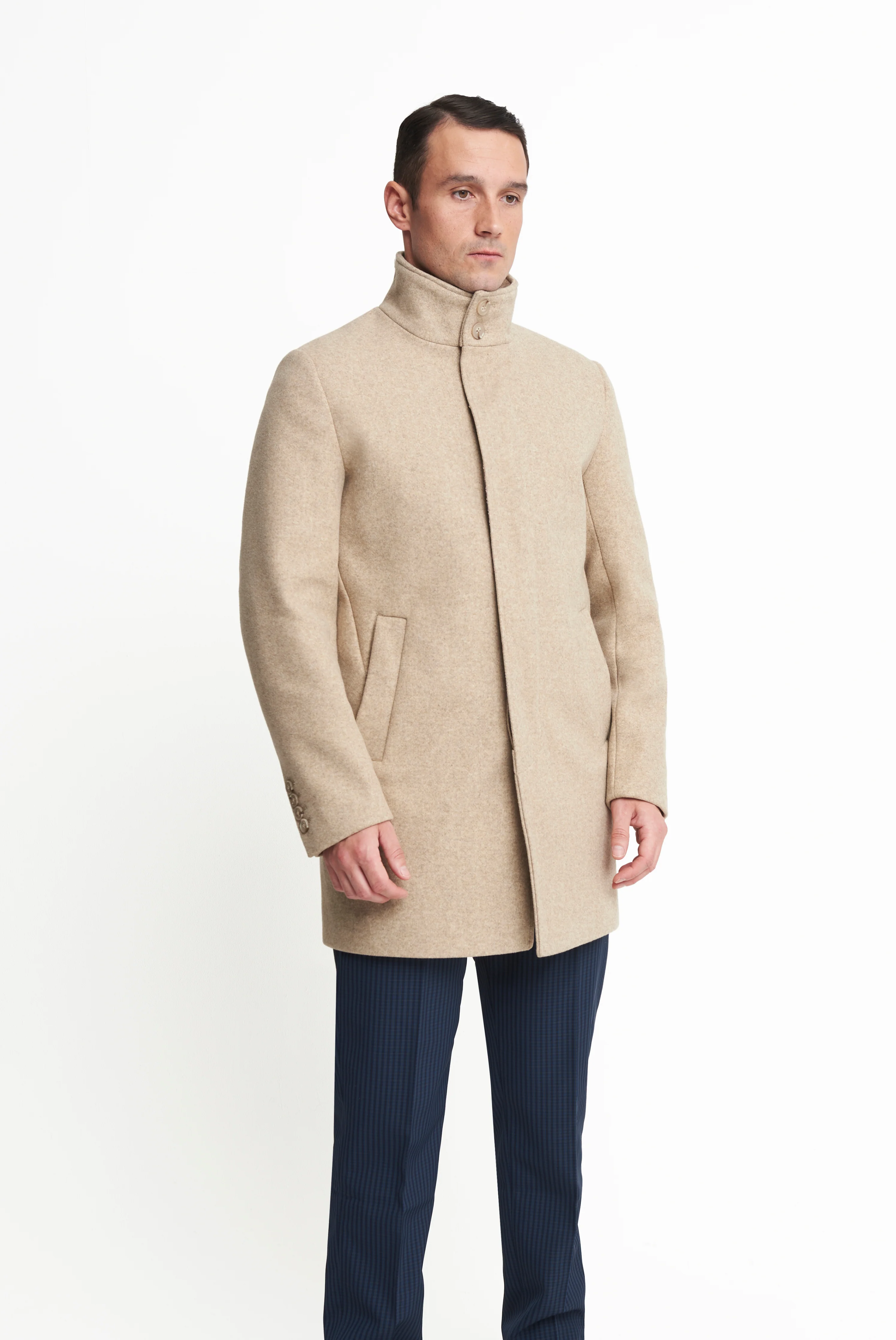 Harry Funnel Neck Coat in Oatmeal - Image 4