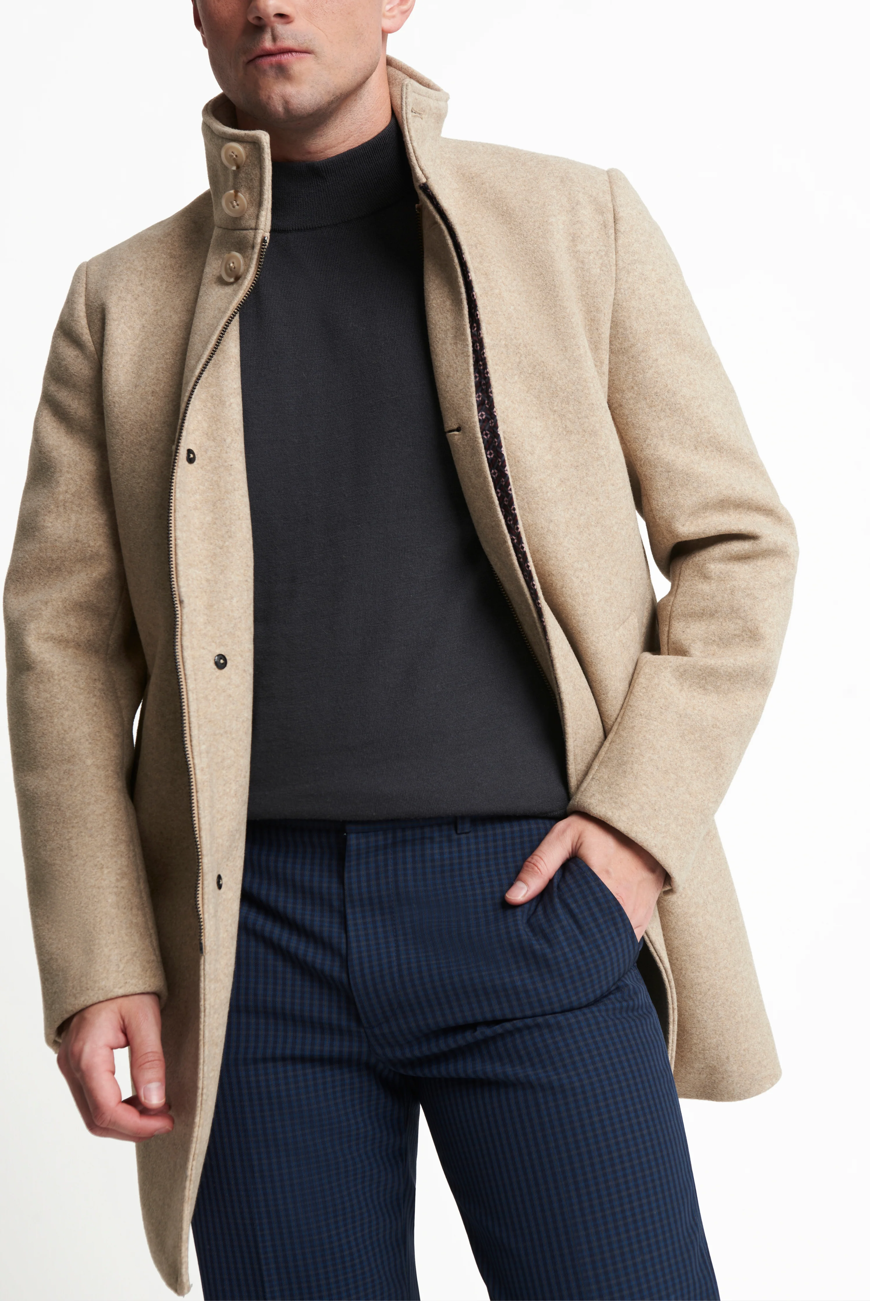 Harry Funnel Neck Coat in Oatmeal - Image 5