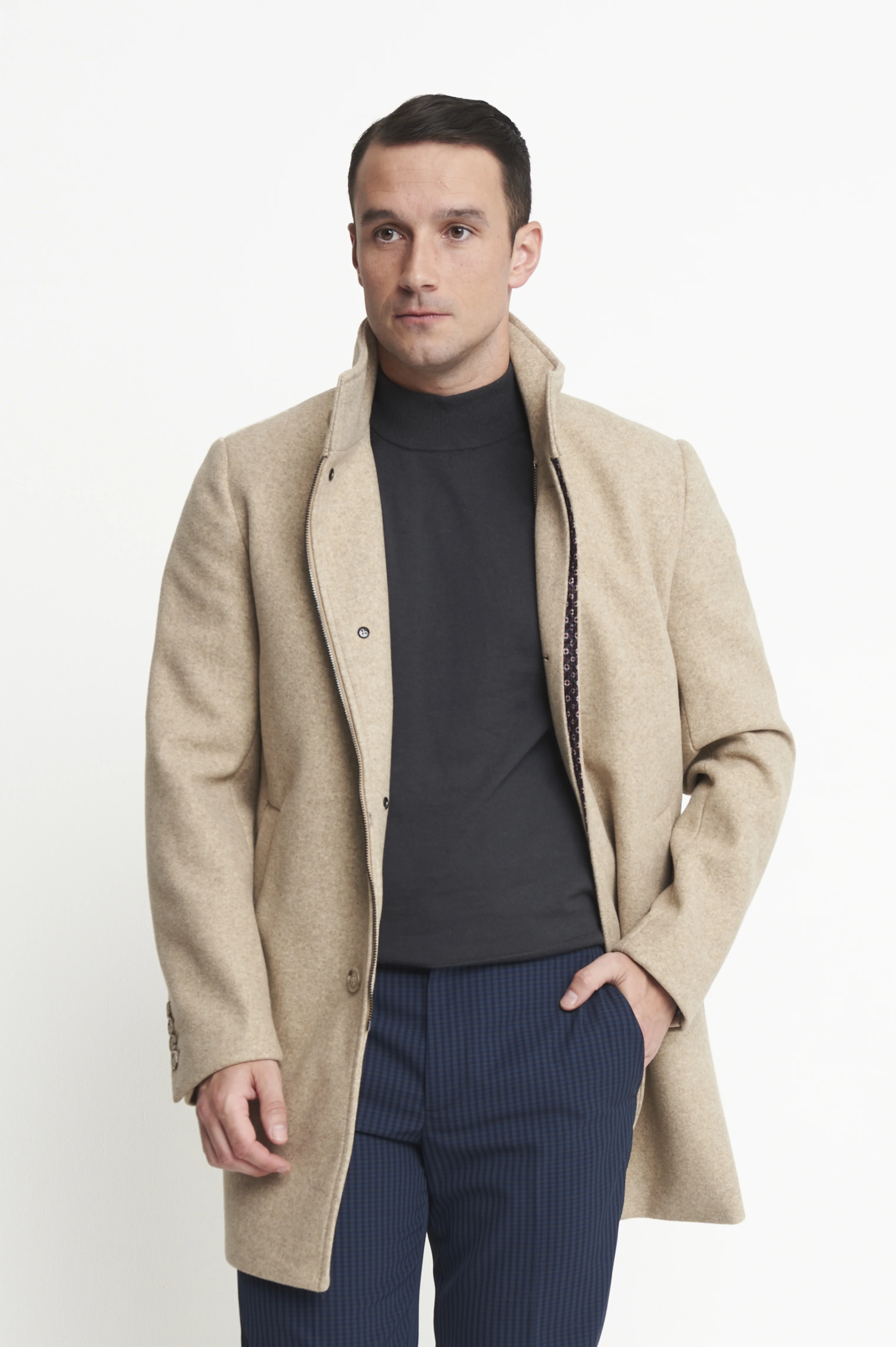 Harry Funnel Neck Coat in Oatmeal - Image 6