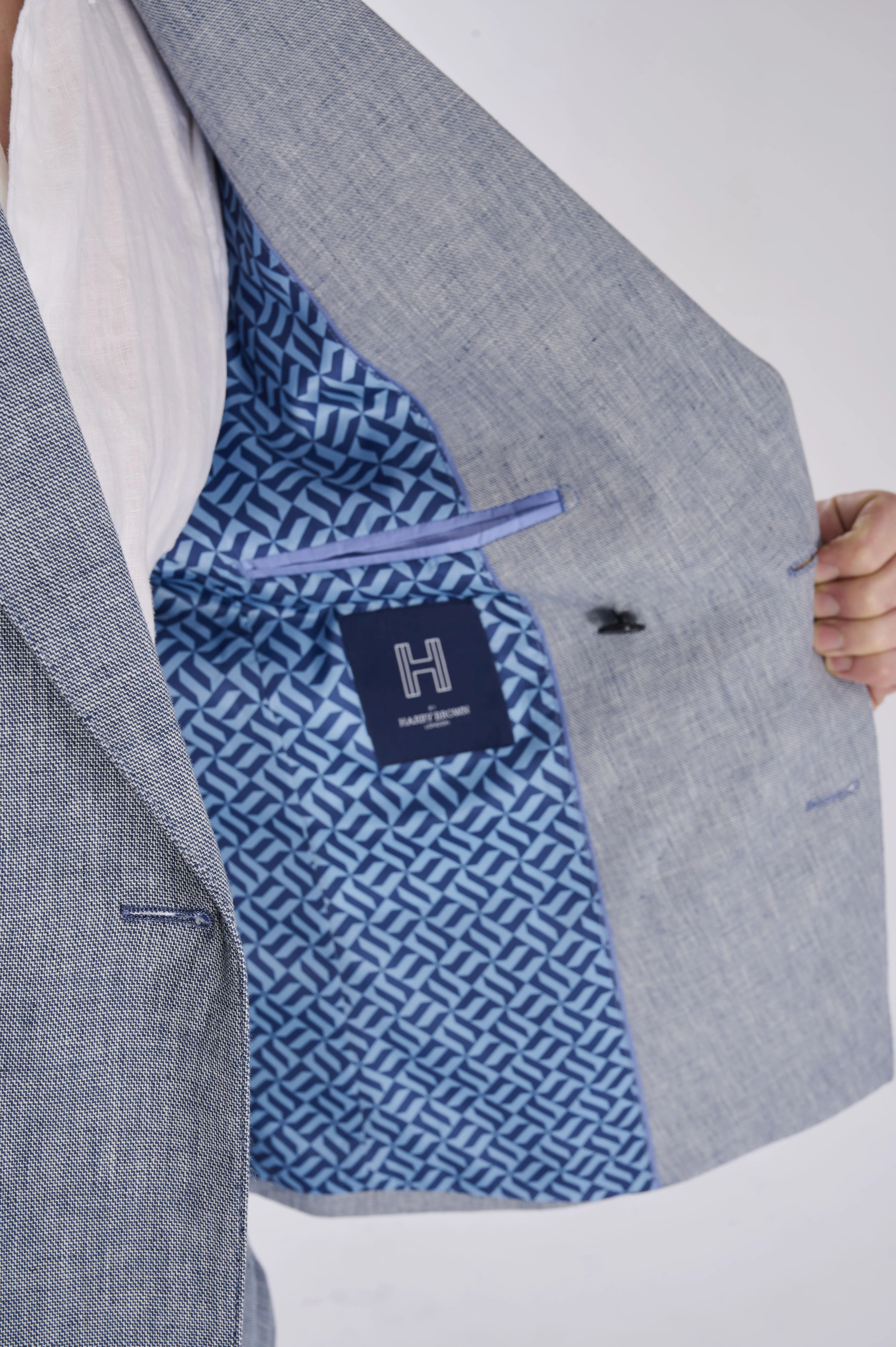 Giacomo Cotton Linen Double Breasted Suit Jacket in Chambray - Image 6