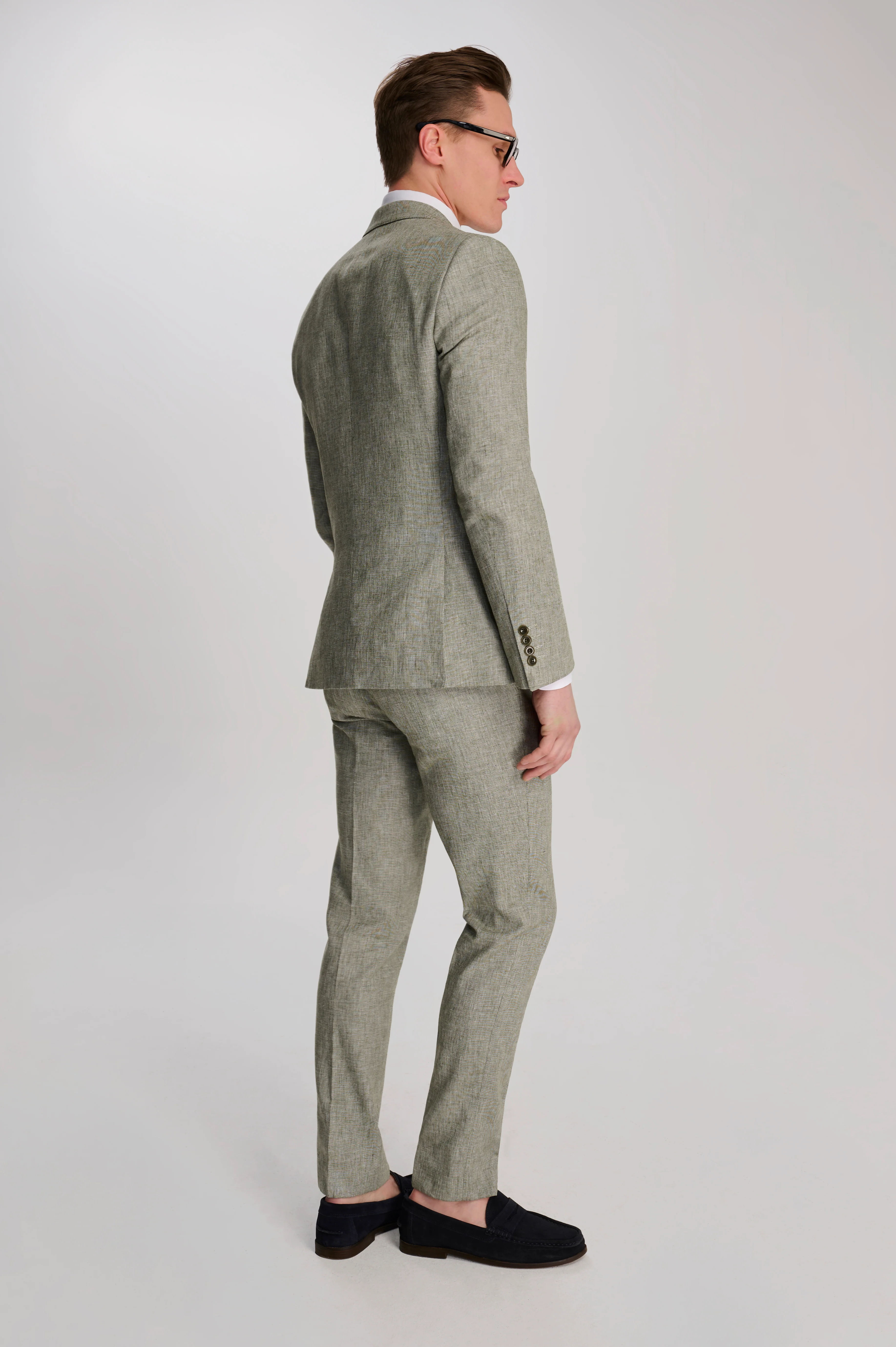 Giacomo Cotton Linen Double Breasted Suit Jacket in Green - Image 4