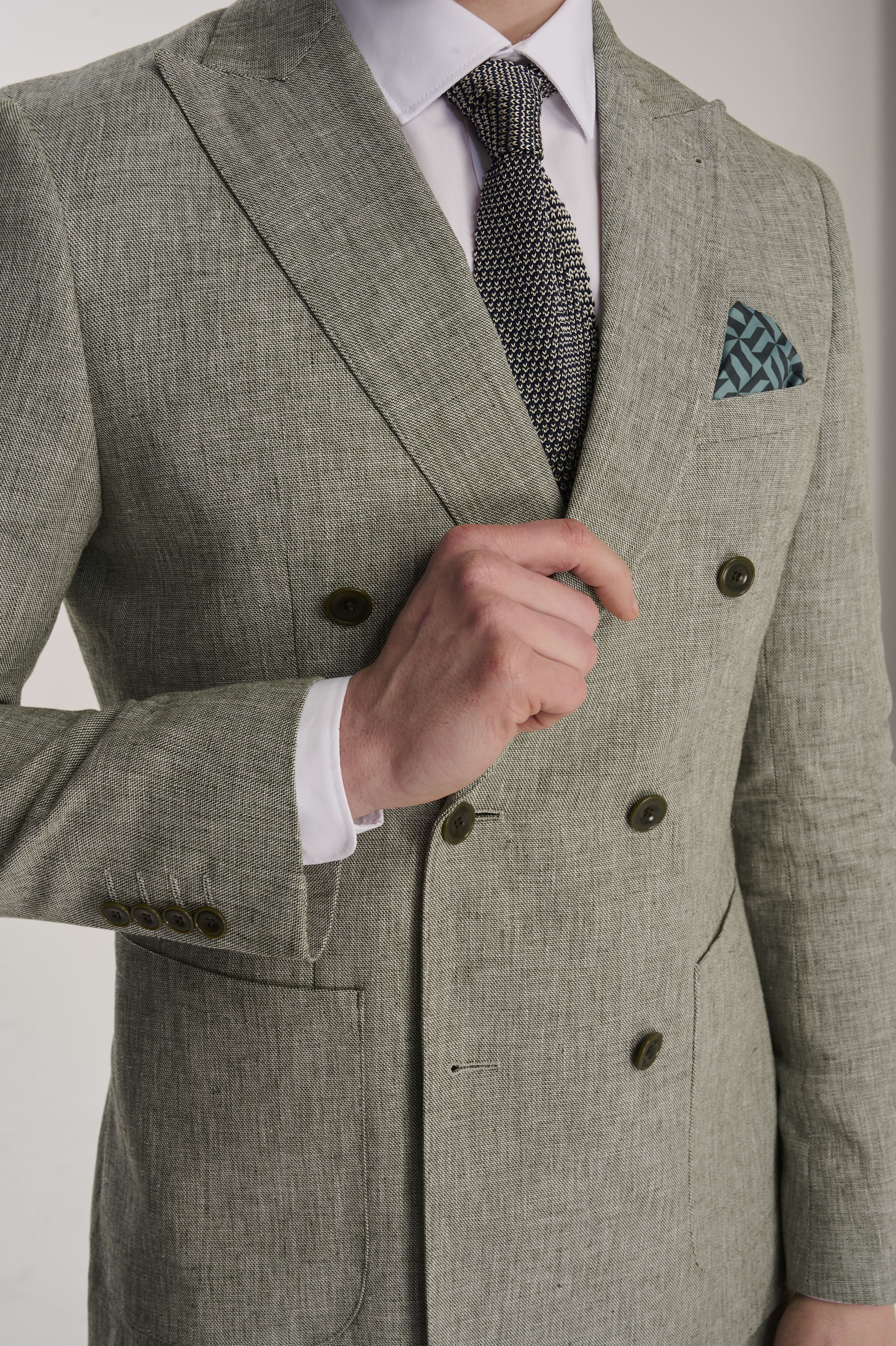 Giacomo Cotton Linen Double Breasted Suit Jacket in Green - Image 5