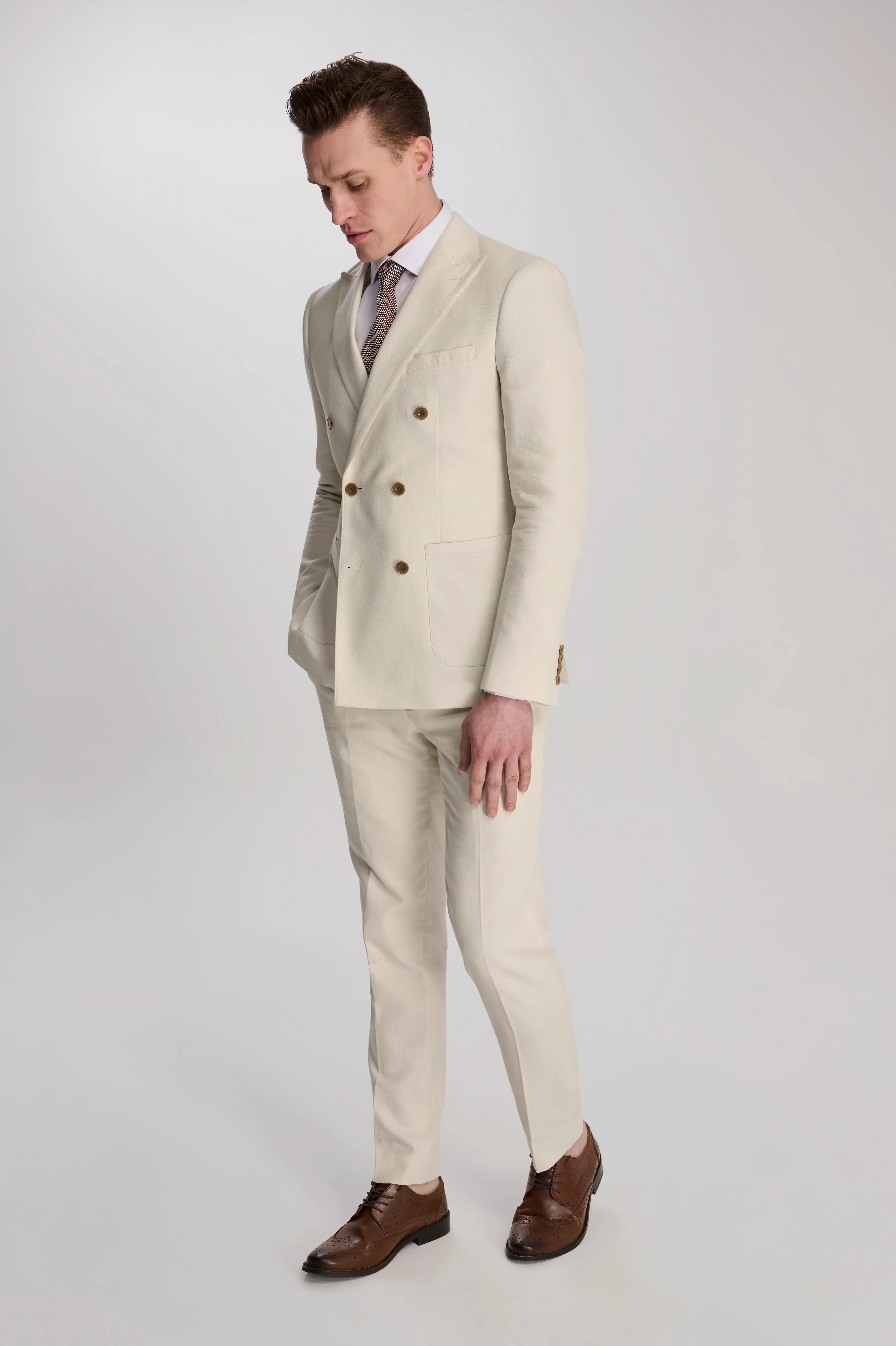 Giacomo Cotton Linen Double Breasted Suit Jacket in Stone - Image 3