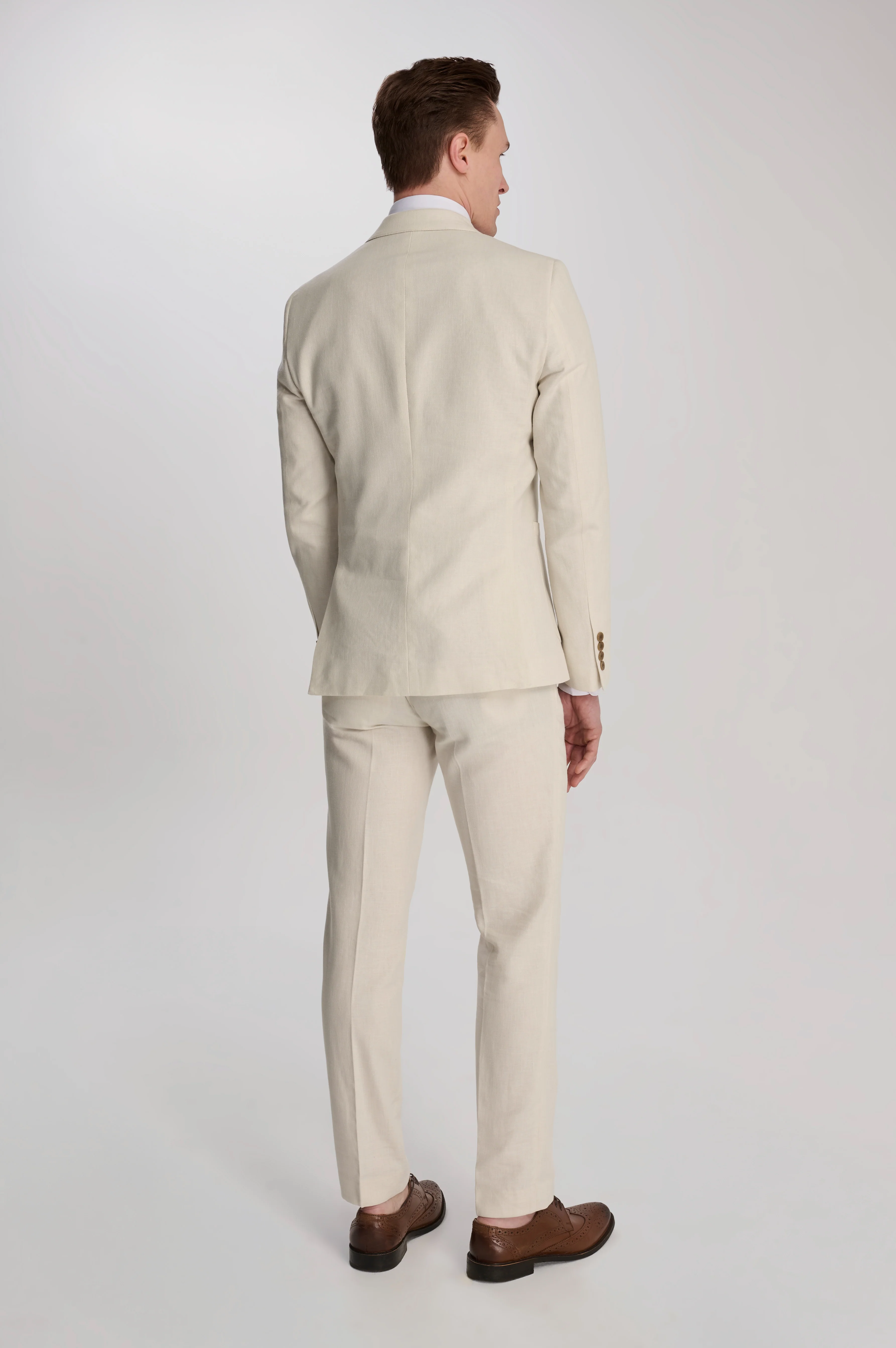 Giacomo Cotton Linen Double Breasted Suit Jacket in Stone - Image 4