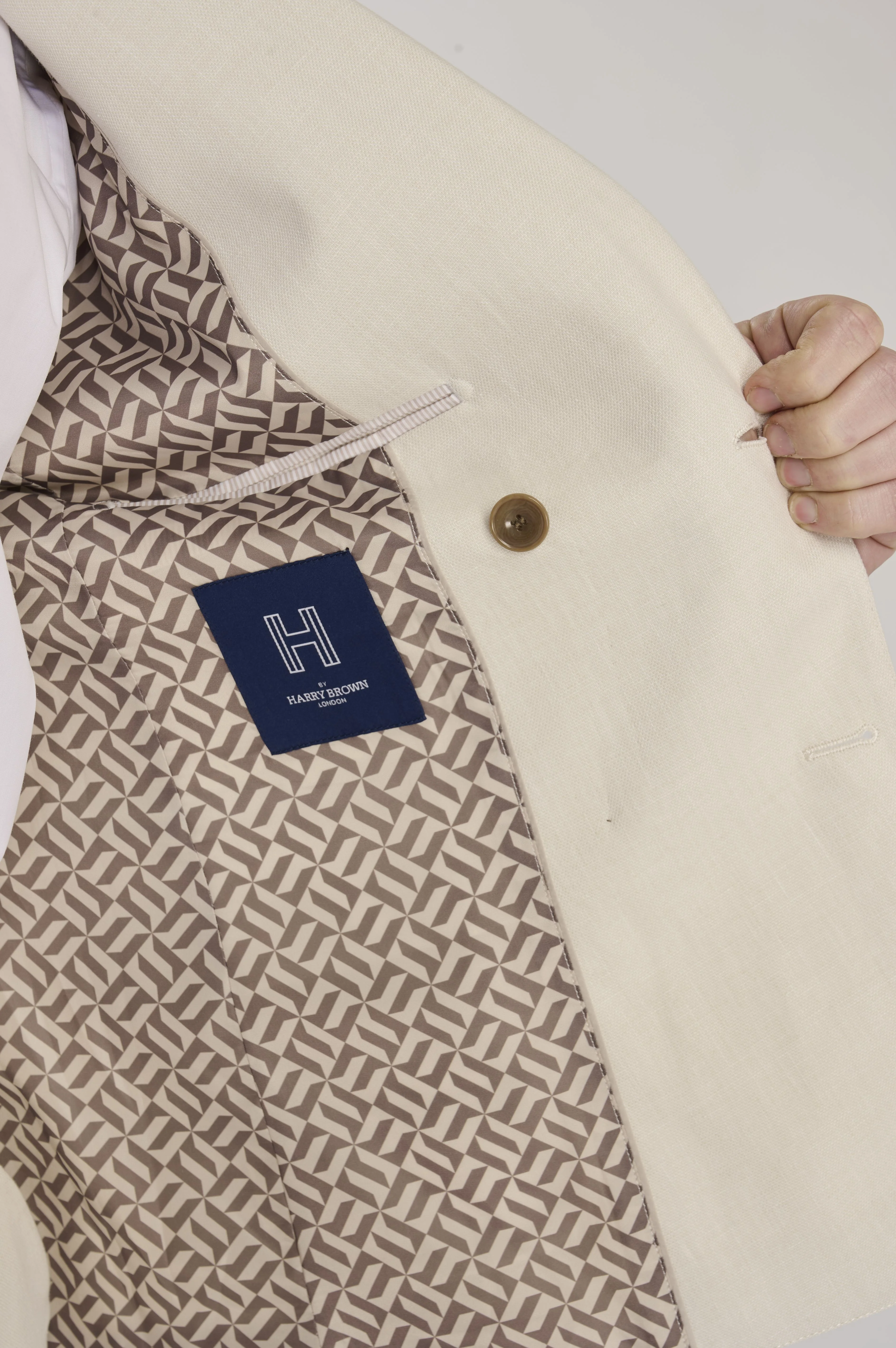Giacomo Cotton Linen Double Breasted Suit Jacket in Stone - Image 6