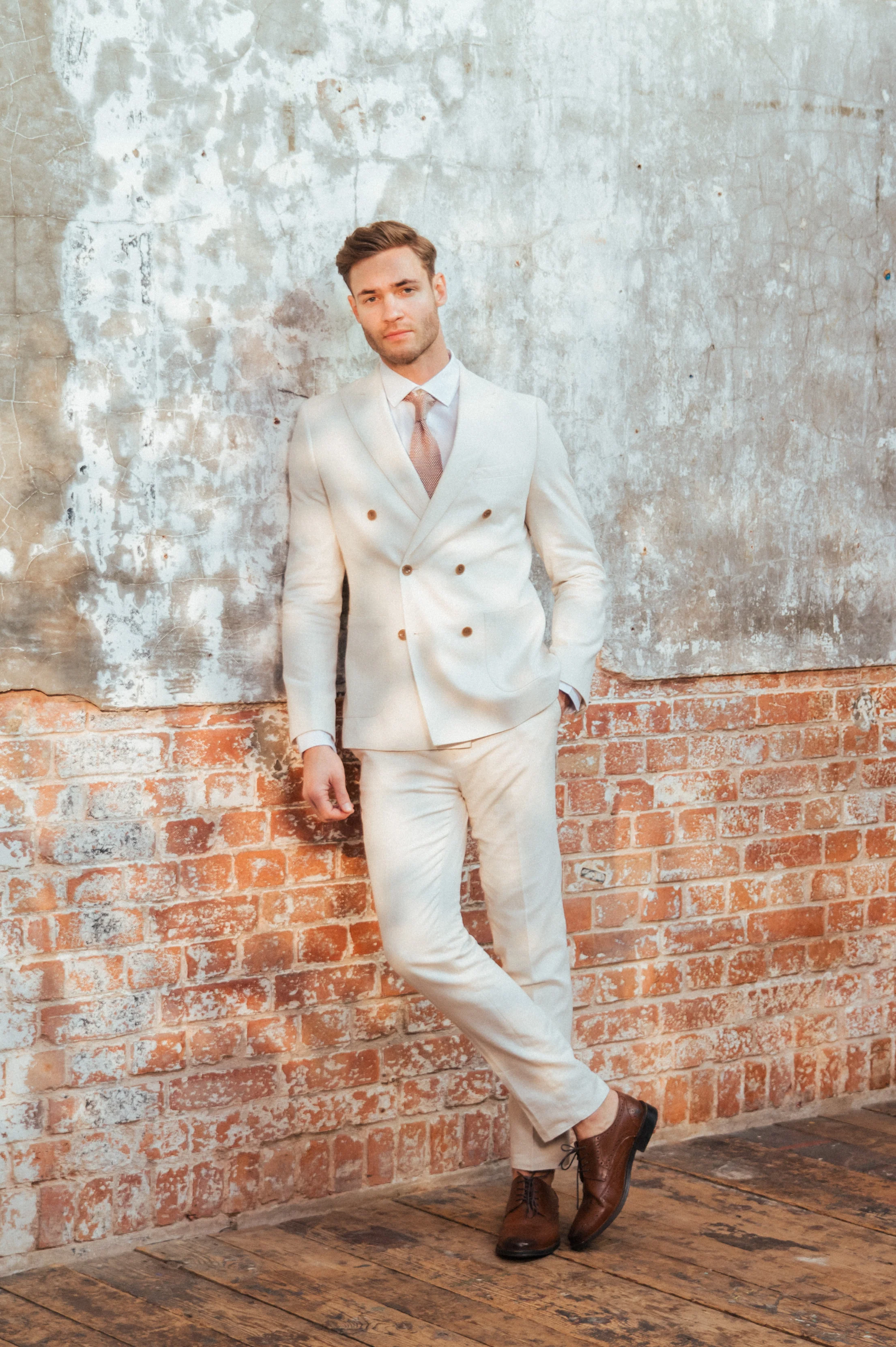 Giacomo Cotton Linen Double Breasted Suit Jacket in Stone - Image 8