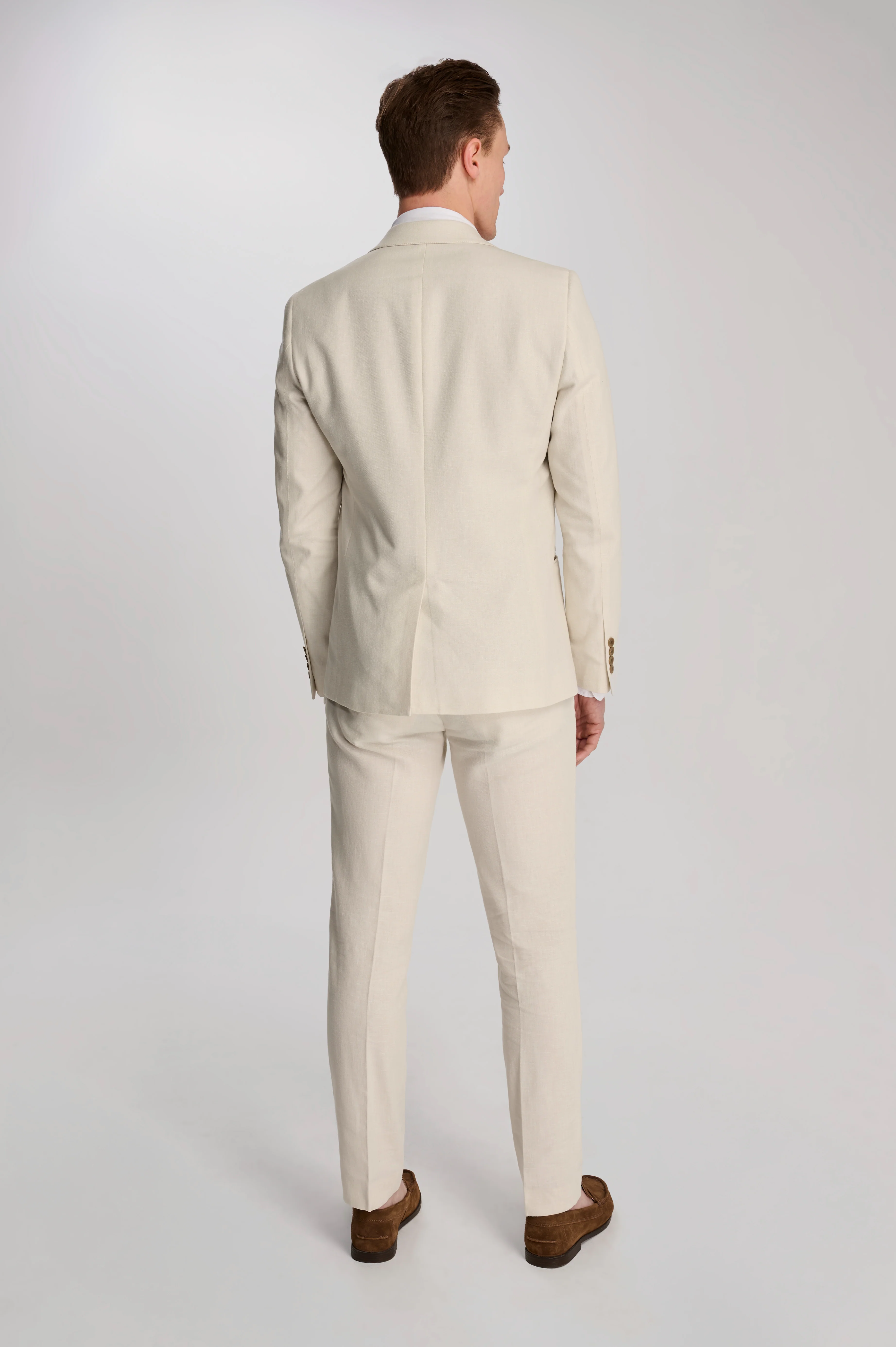 Giacomo Slim Fit Cotton Linen Suit Jacket in Stone - Image 4