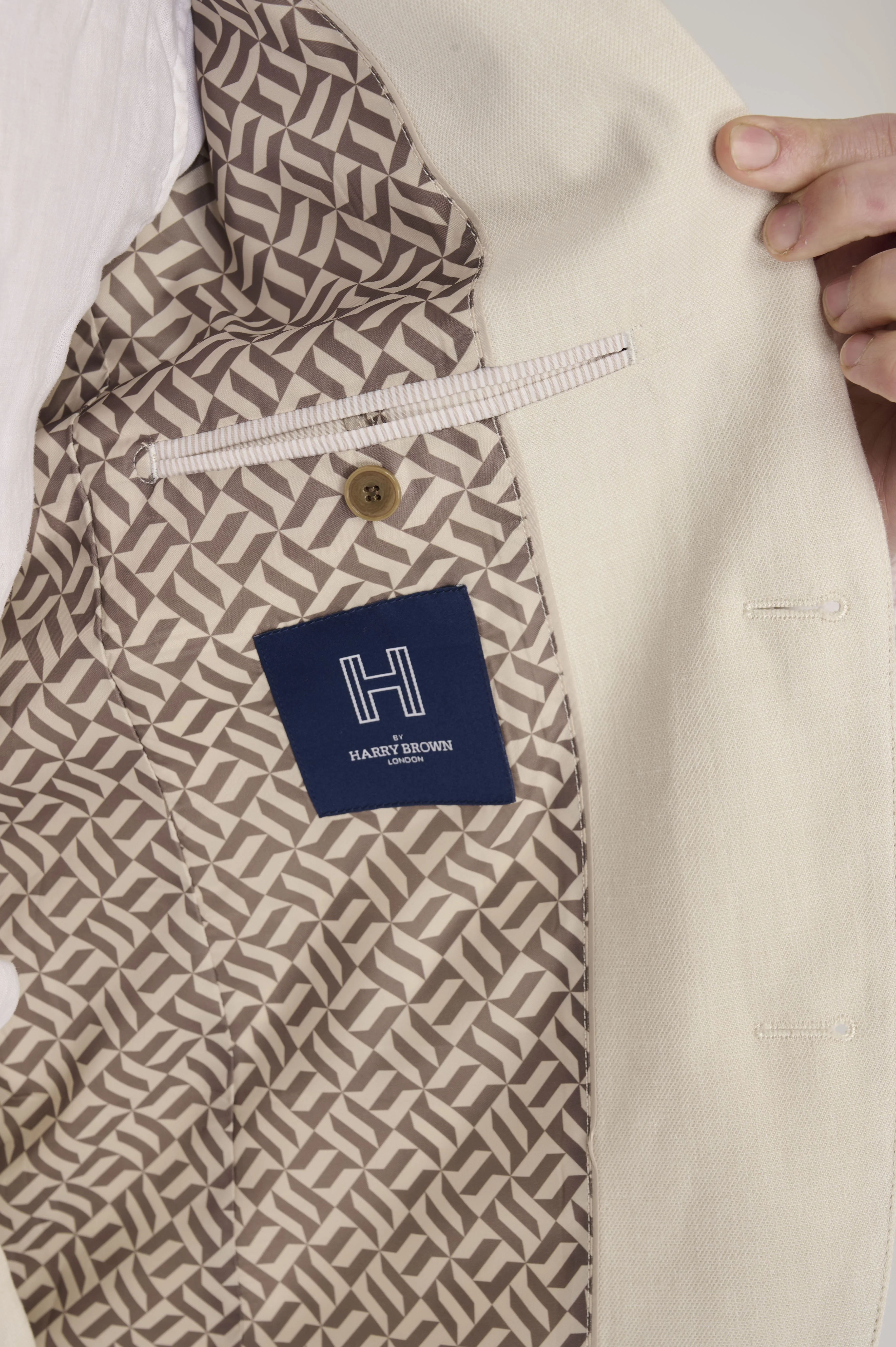 Giacomo Slim Fit Cotton Linen Suit Jacket in Stone - Image 6
