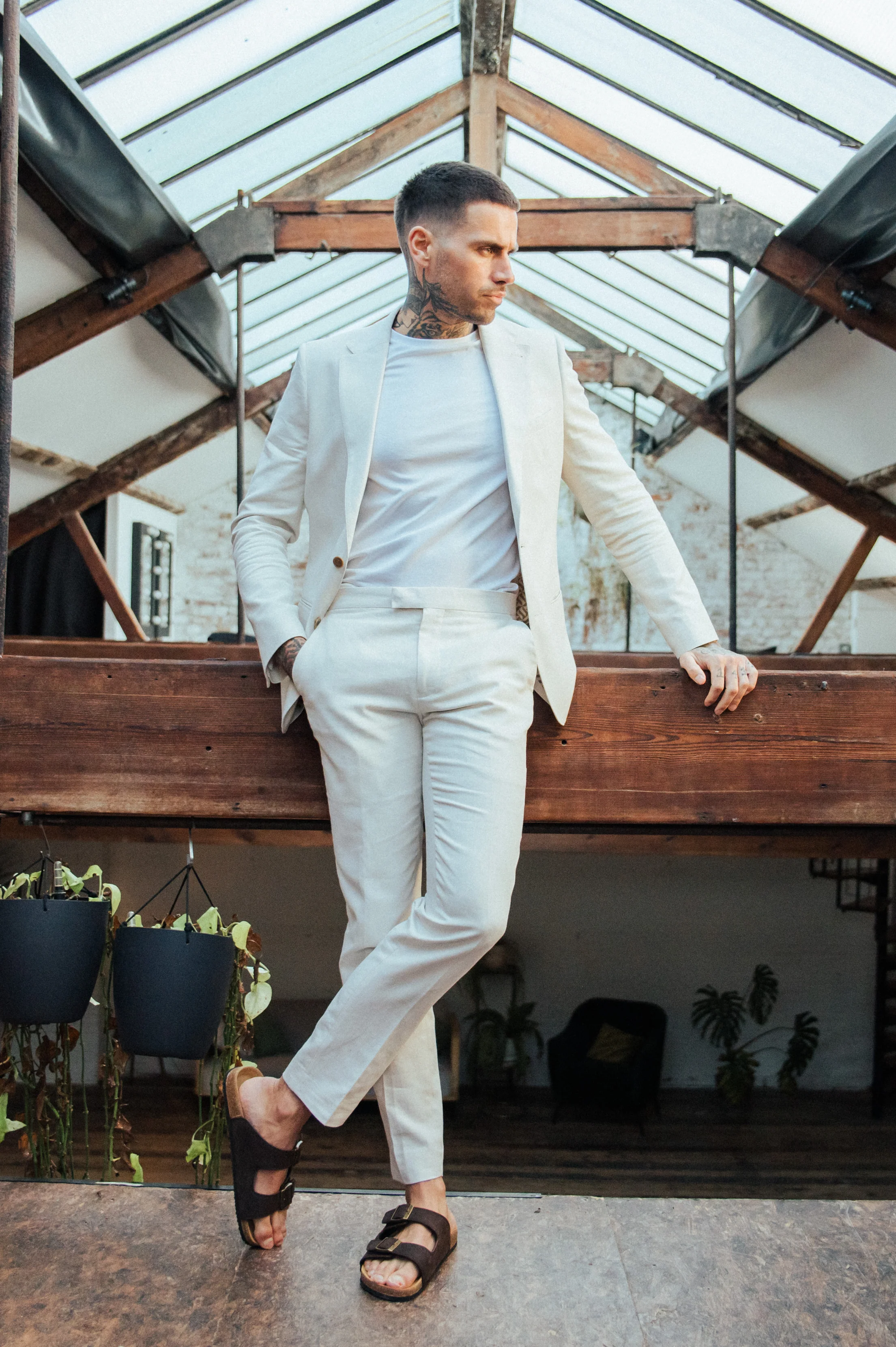 Giacomo Slim Fit Cotton Linen Suit Jacket in Stone - Image 8