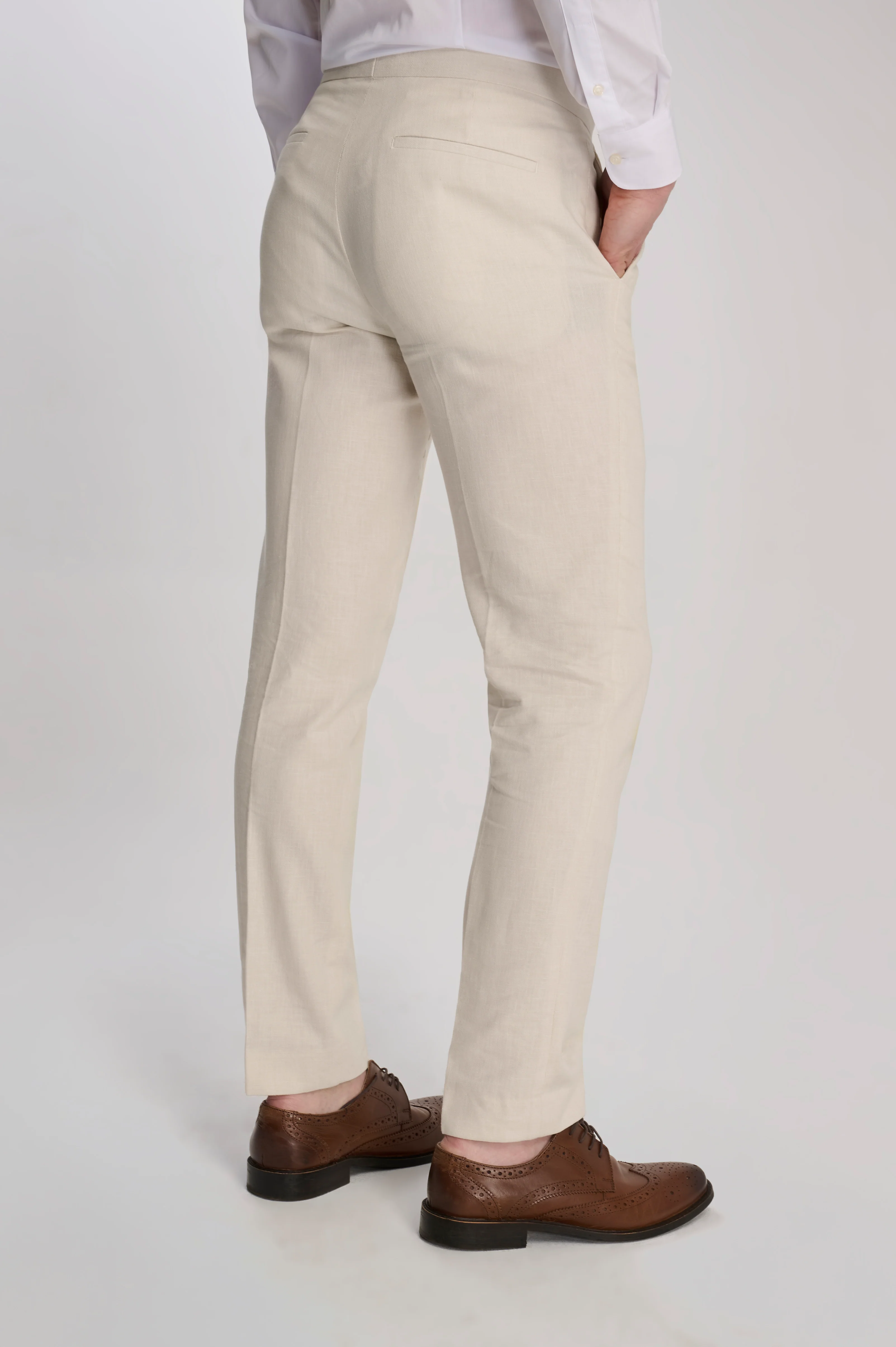 Giacomo Slim Fit Cotton Linen Suit Trousers in Stone - Image 3