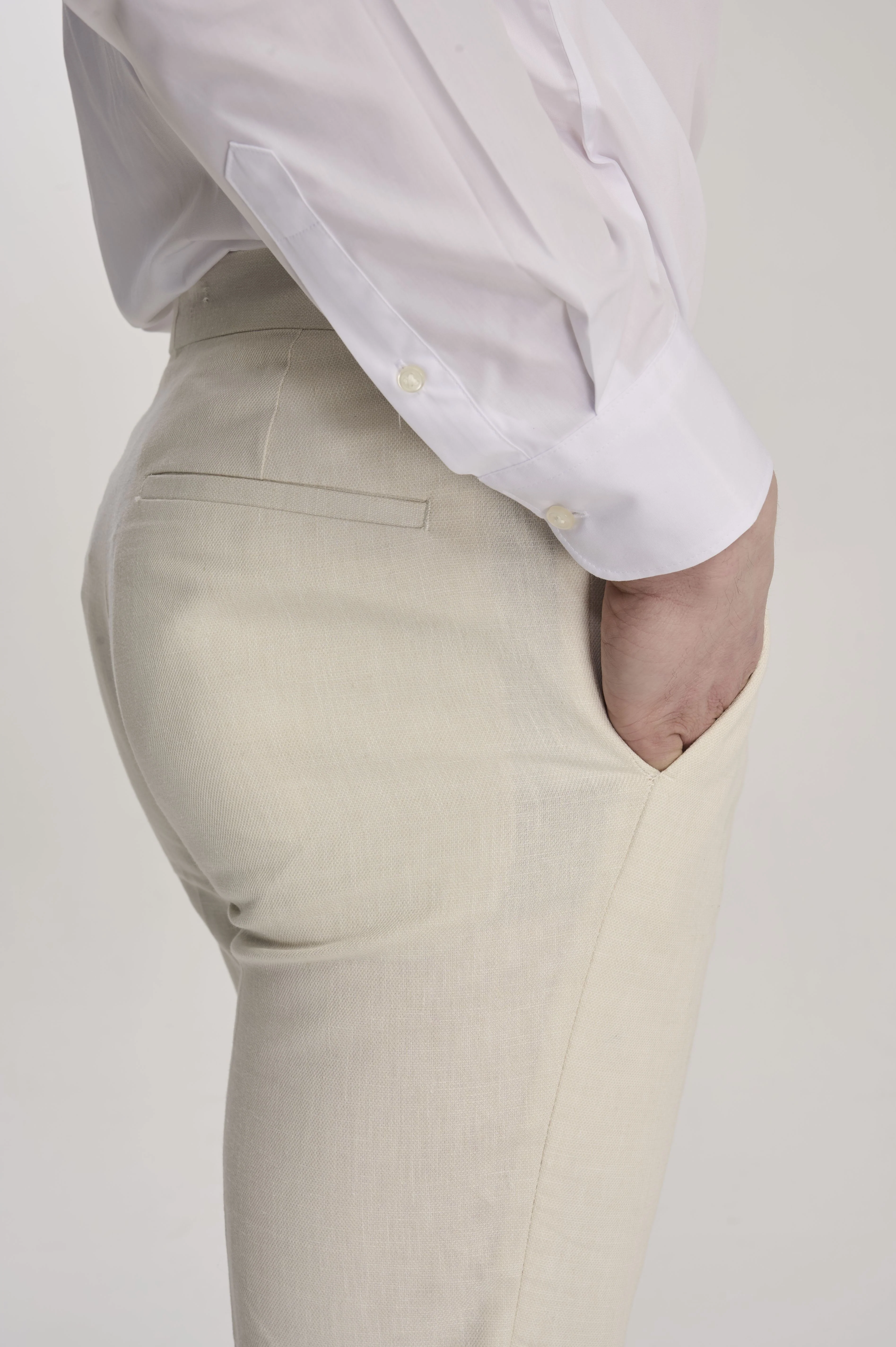 Giacomo Slim Fit Cotton Linen Suit Trousers in Stone - Image 4