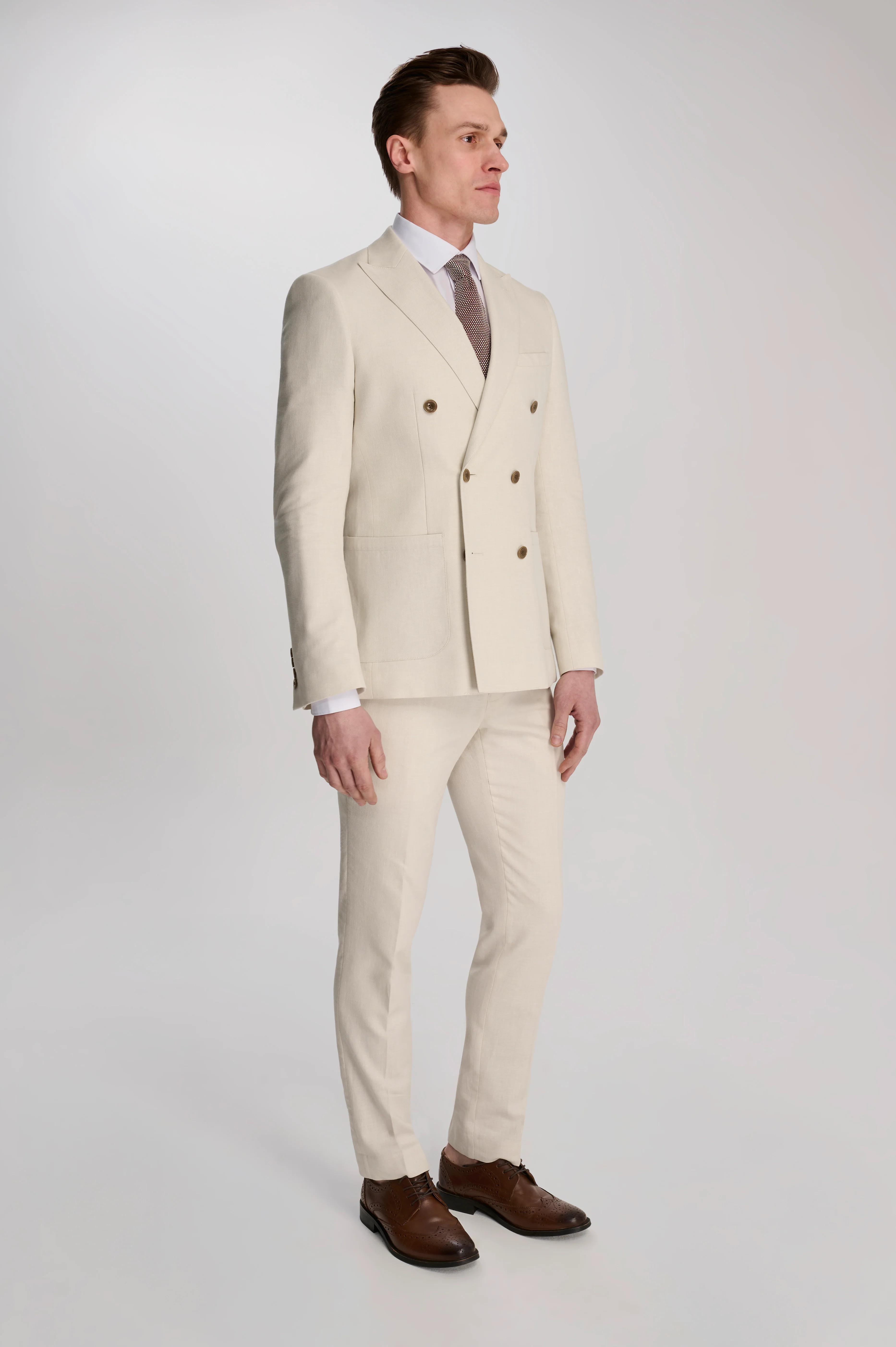 Giacomo Slim Fit Cotton Linen Suit Trousers in Stone - Image 6