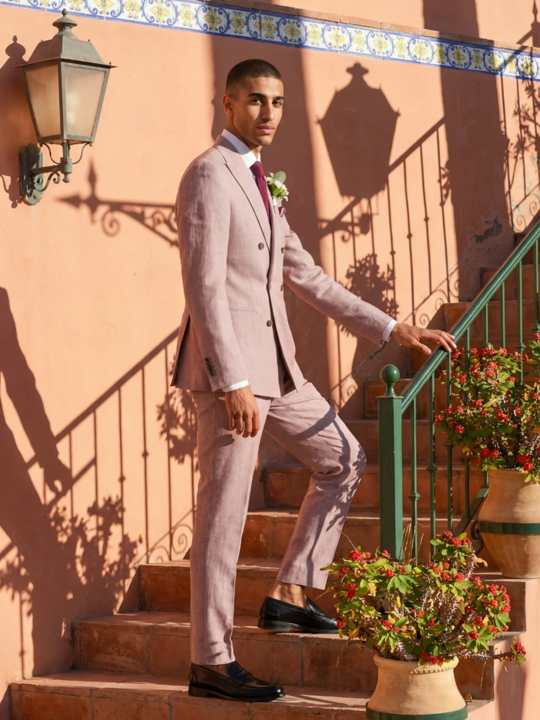 Giacomo Slim Fit Double Breasted Suit Jacket in Berry - Image 5