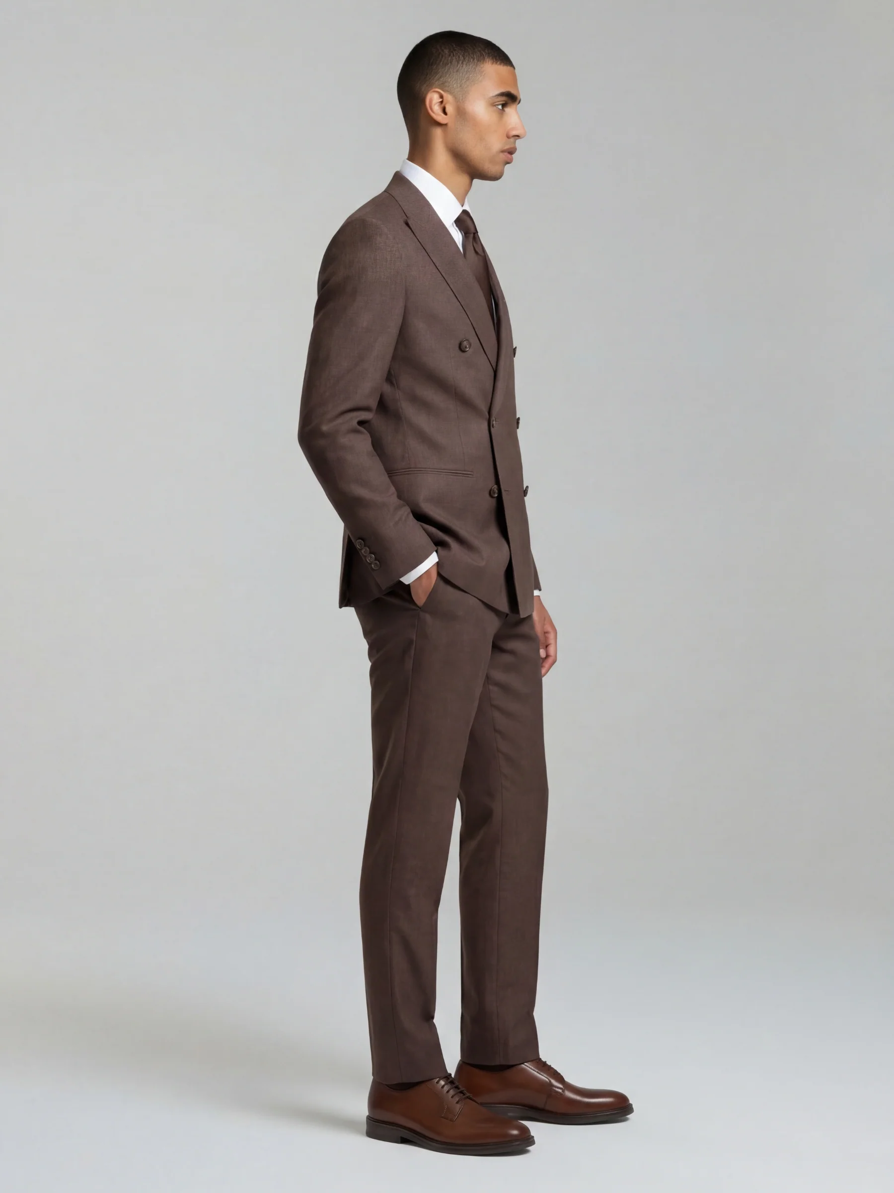 Giacomo Slim Fit Double Breasted Suit Jacket in Brown - Image 3