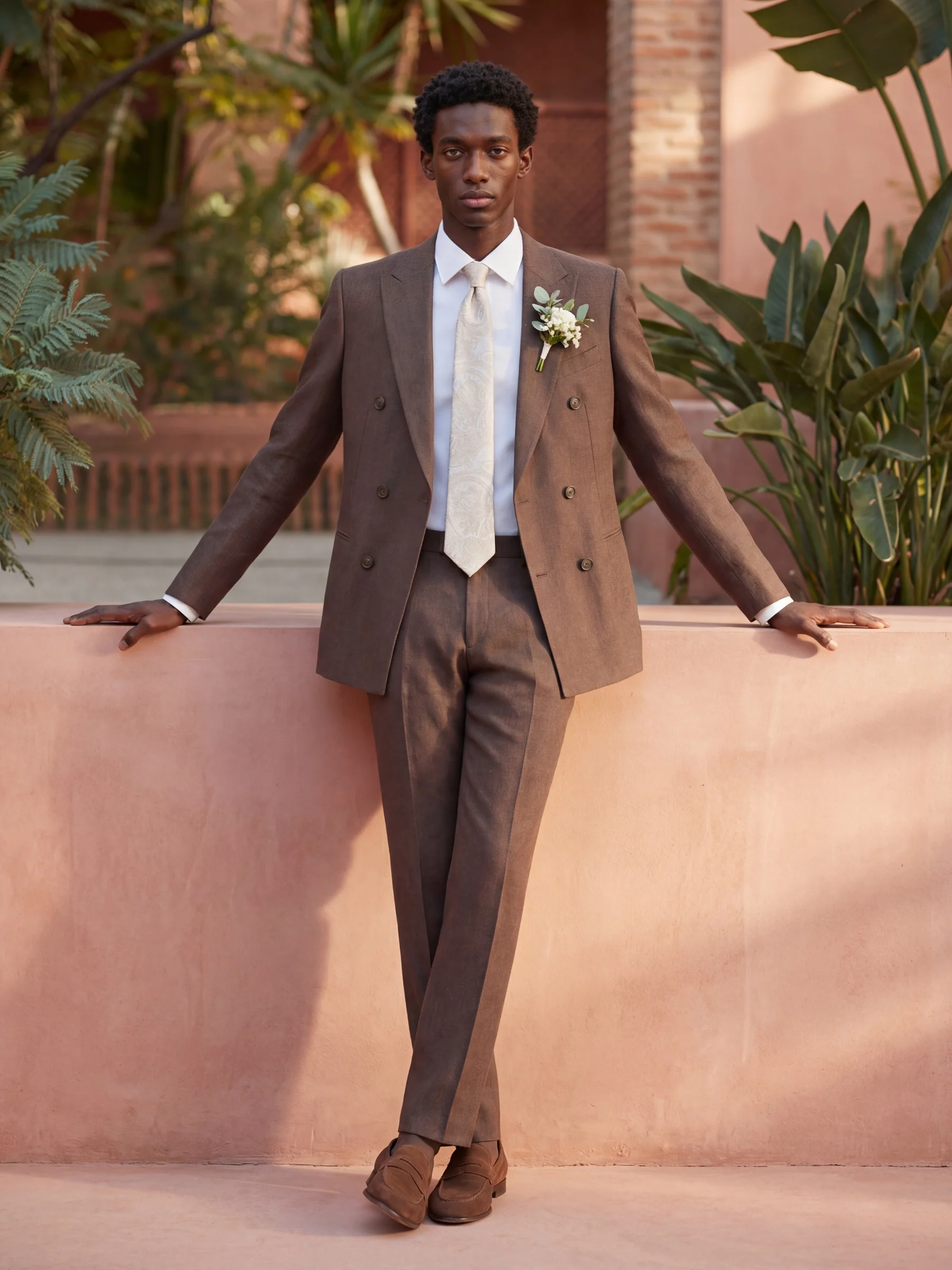 Giacomo Slim Fit Double Breasted Suit Jacket in Brown - Image 5