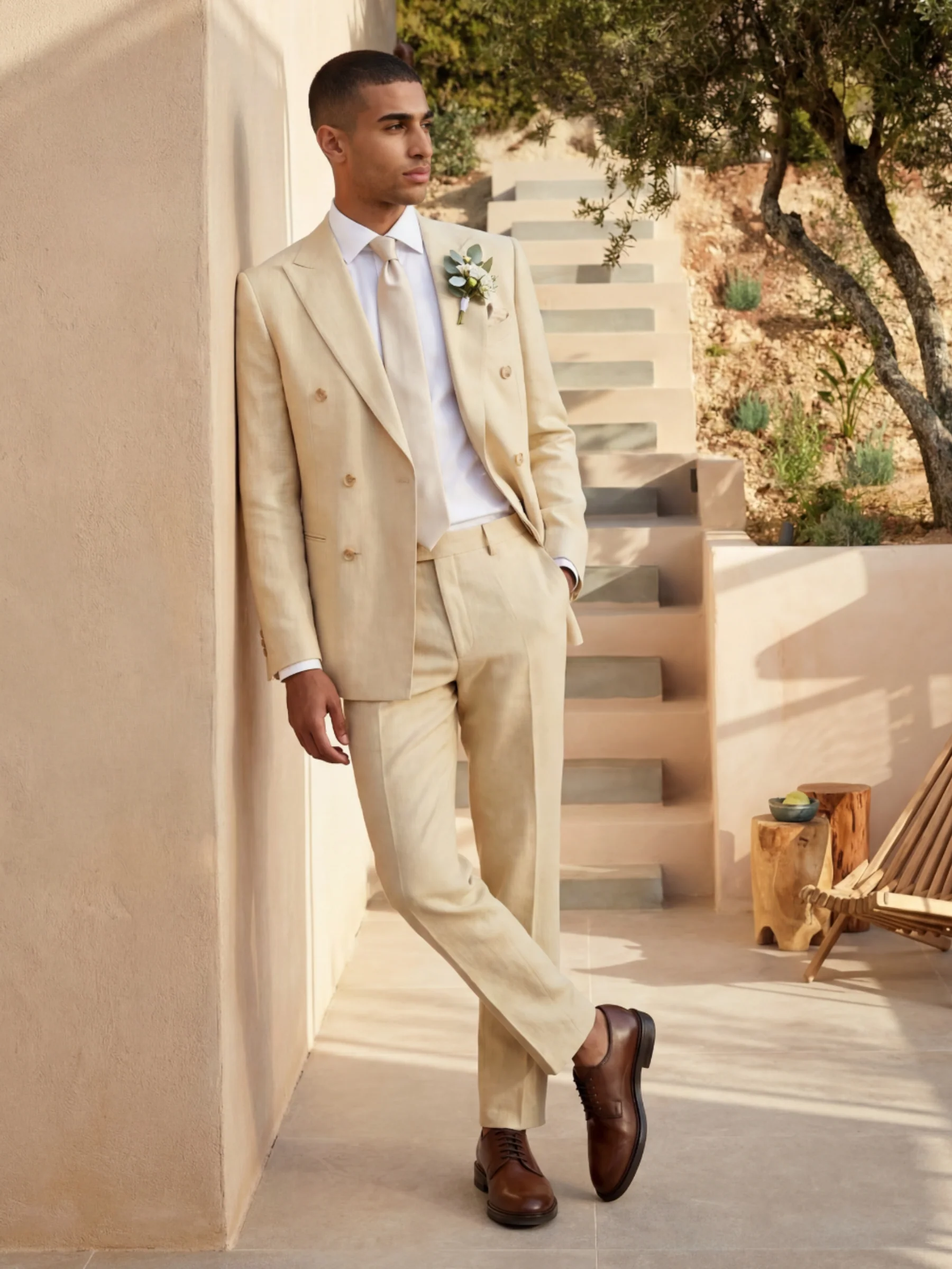 Giacomo Slim Fit Double Breasted Suit Jacket in Butternut - Image 6