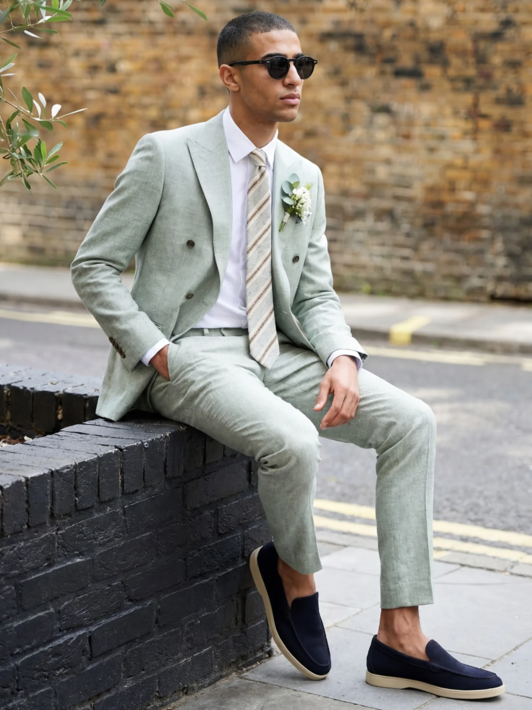 Giacomo Slim Fit Double Breasted Suit Jacket in Green - Image 4