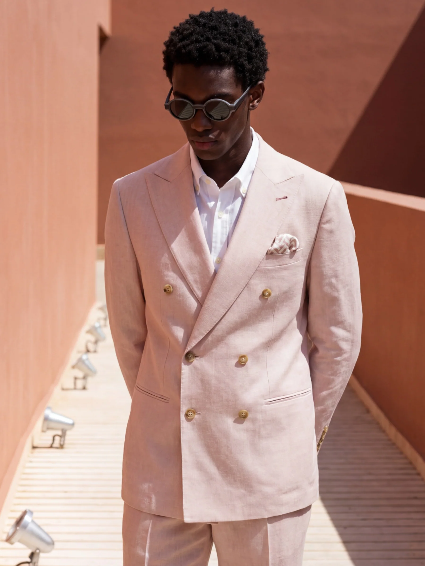 Giacomo Slim Fit Double Breasted Suit Jacket in Pink - Image 5