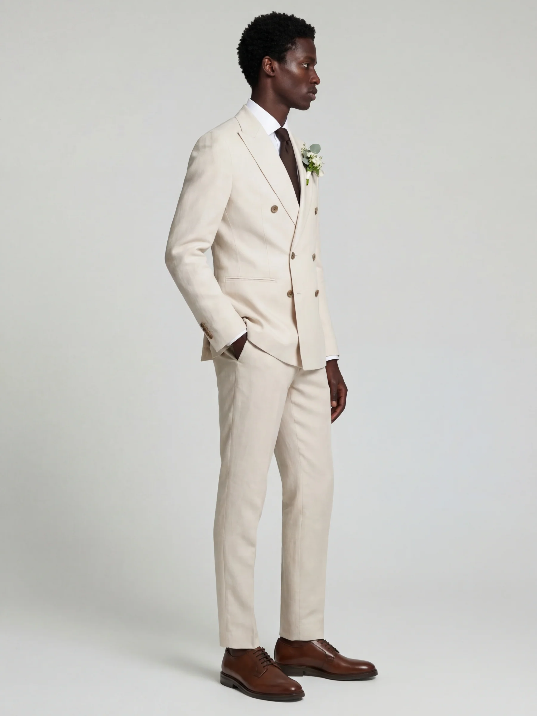Giacomo Slim Fit Double Breasted Suit Jacket in Stone - Image 3