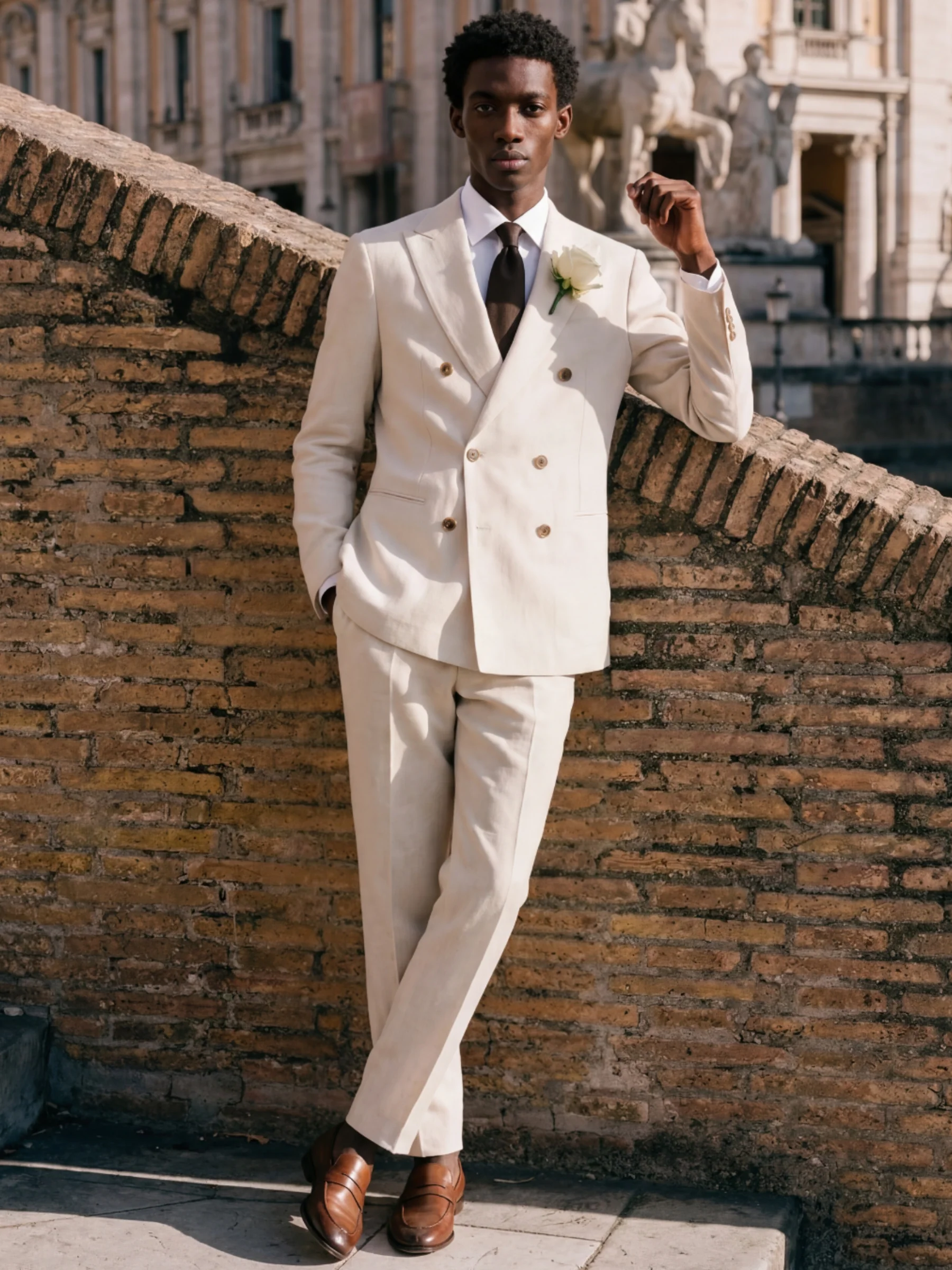 Giacomo Slim Fit Double Breasted Suit Jacket in Stone - Image 6