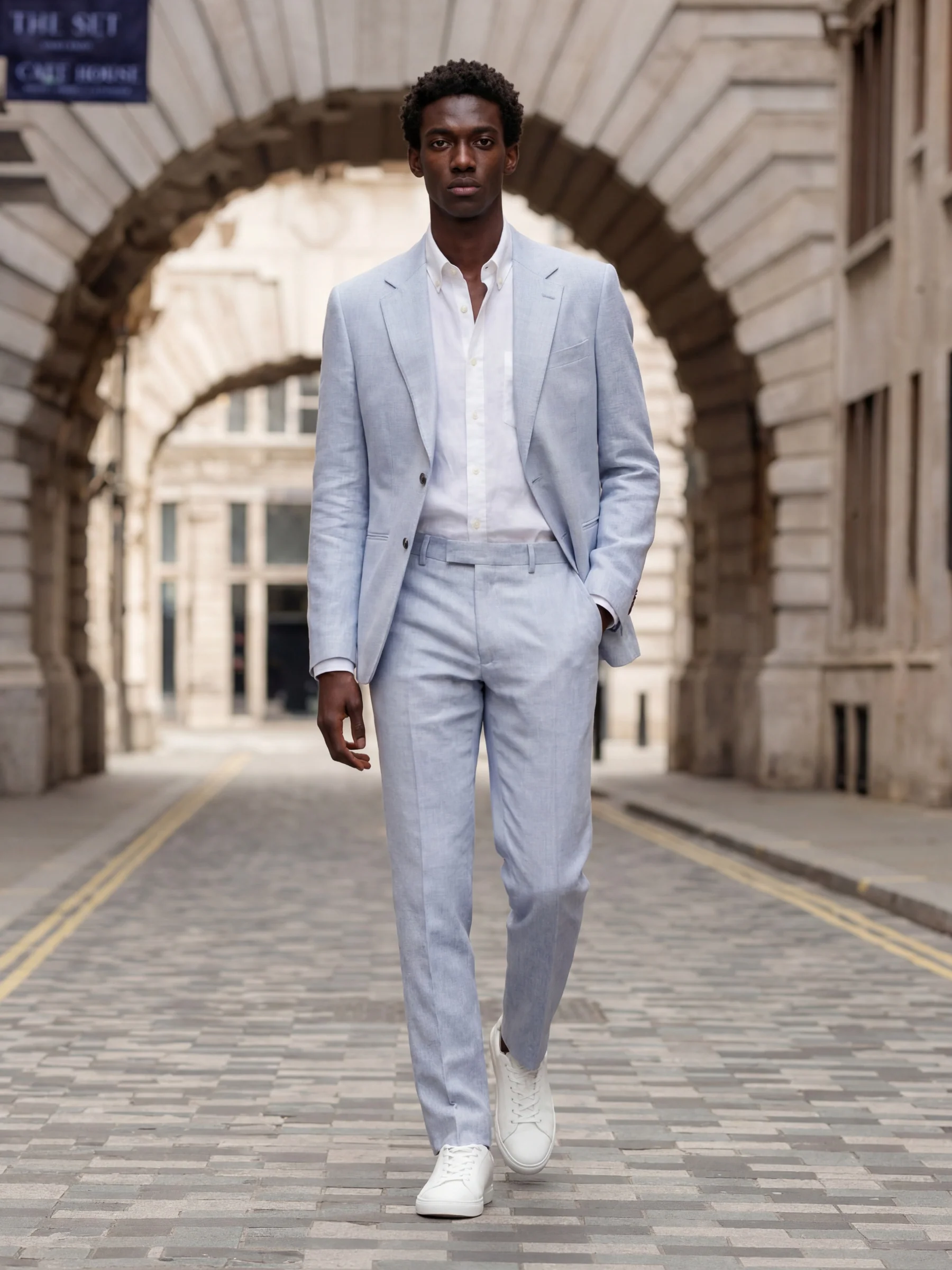 Giacomo Slim Fit Single Breasted Suit Jacket in Light Blue - Image 5