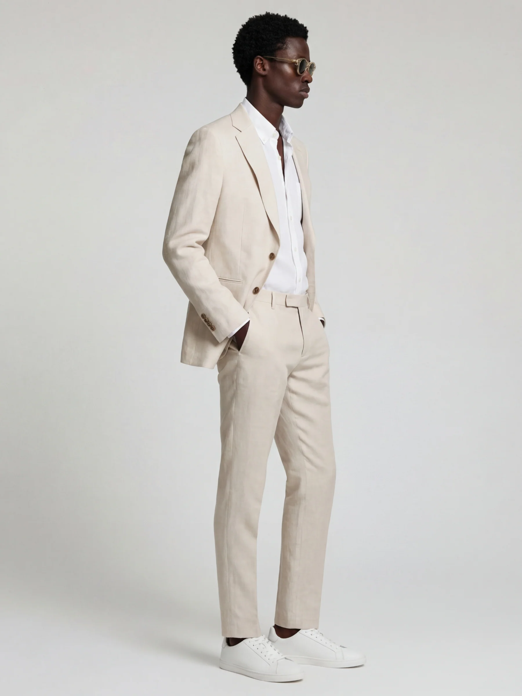 Giacomo Slim Fit Single Breasted Suit Jacket in Stone - Image 3