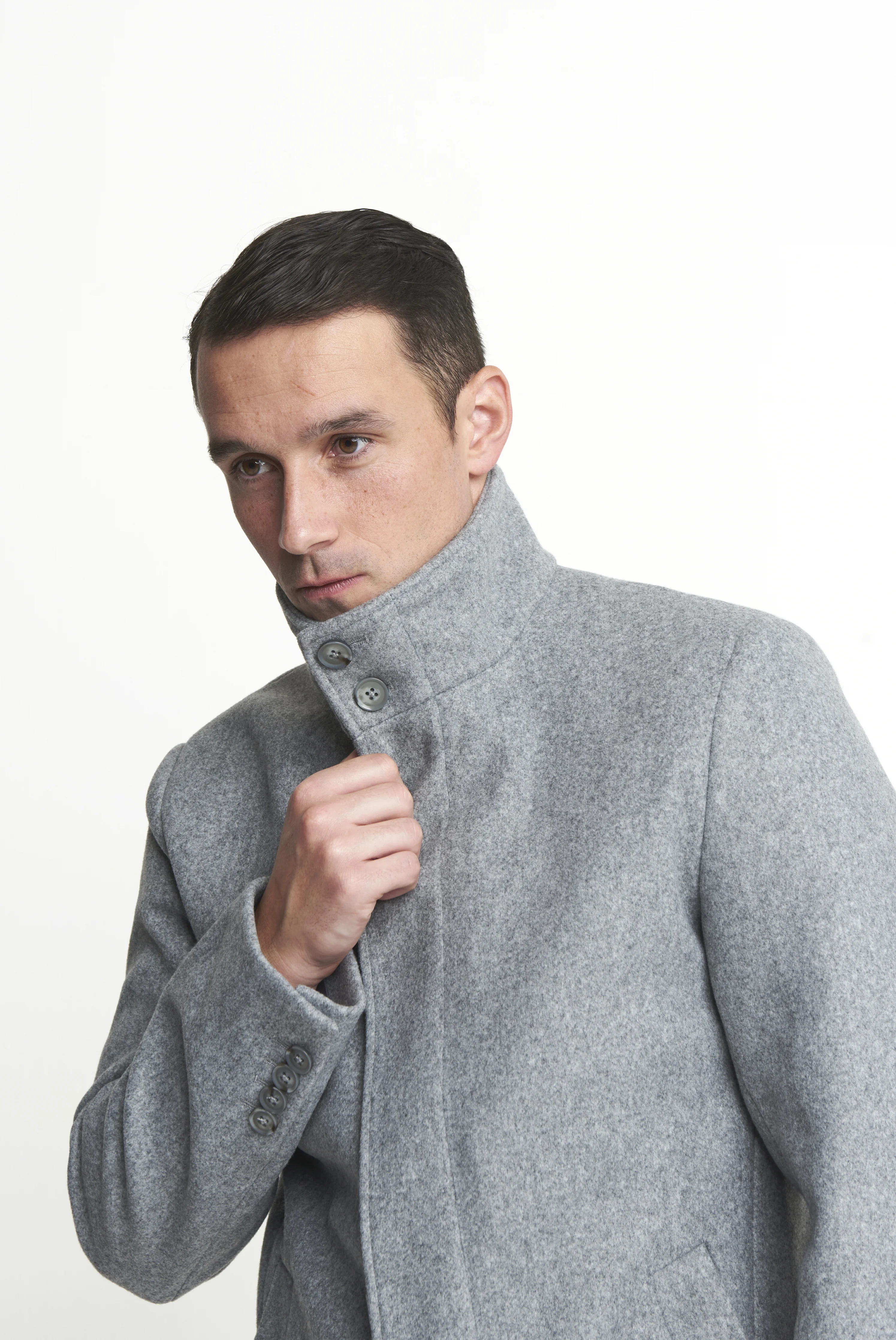 Harry Funnel Neck Coat in Silver Grey - Image 3