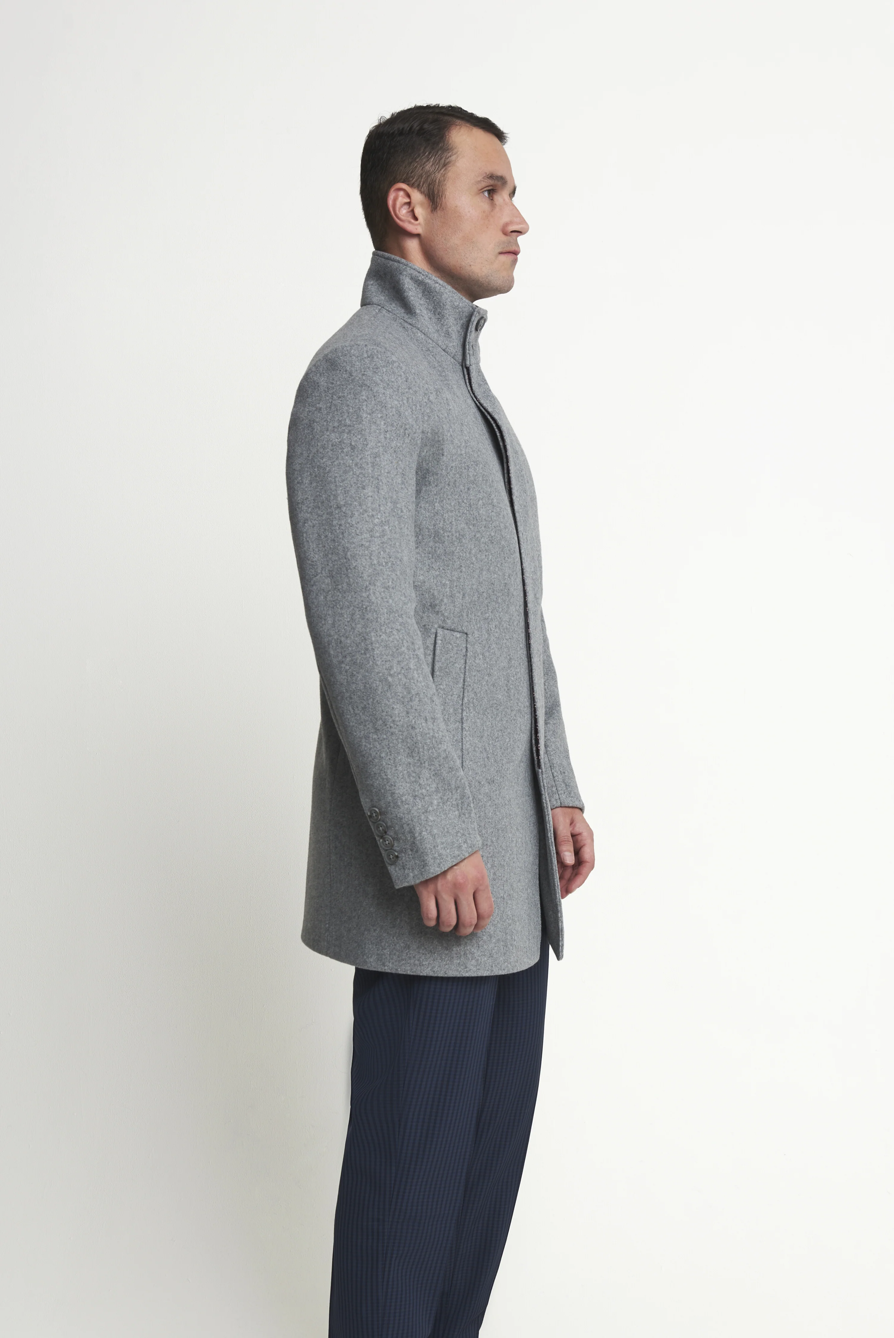 Harry Funnel Neck Coat in Silver Grey - Image 4