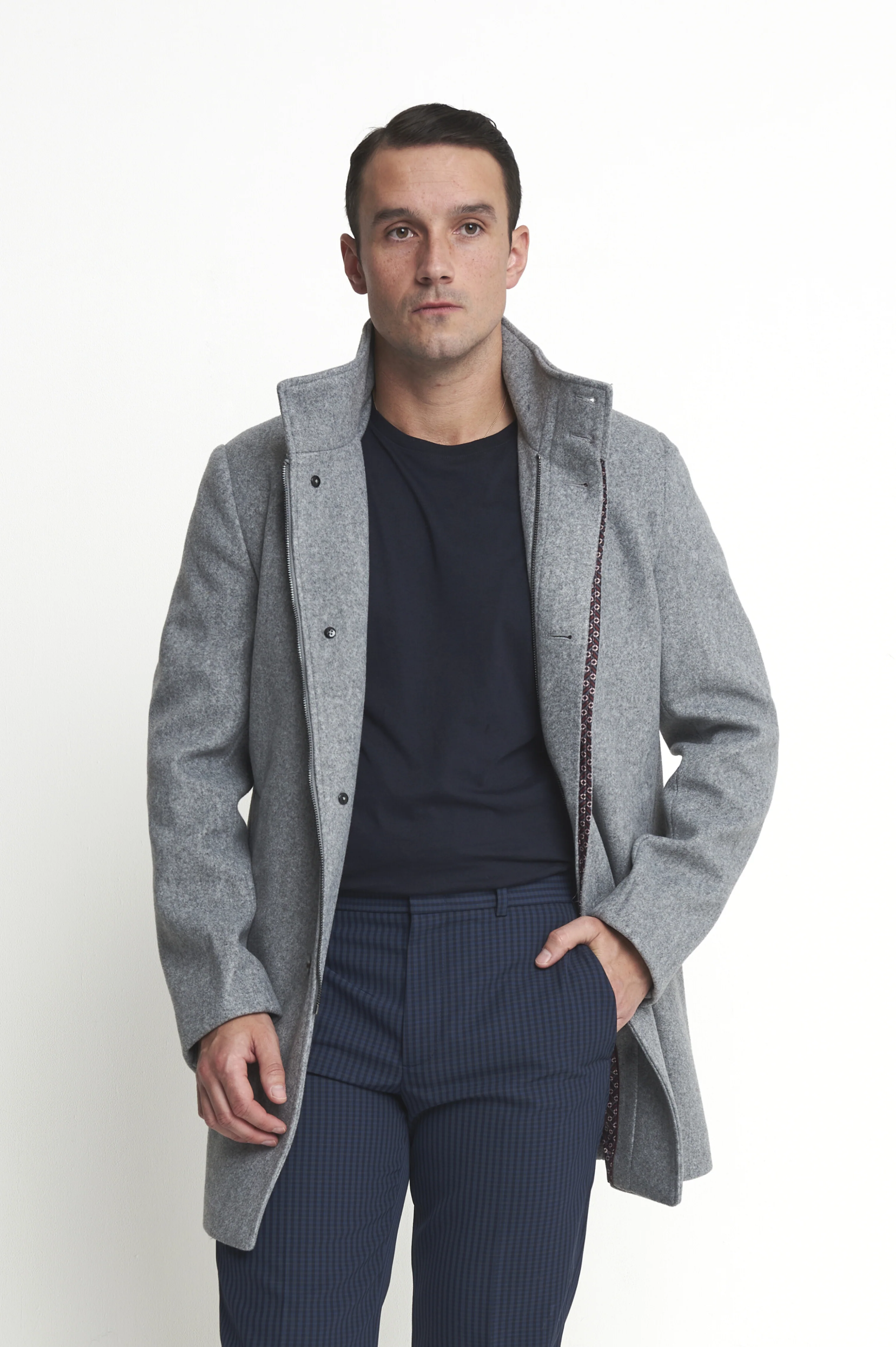 Harry Funnel Neck Coat in Silver Grey - Image 6