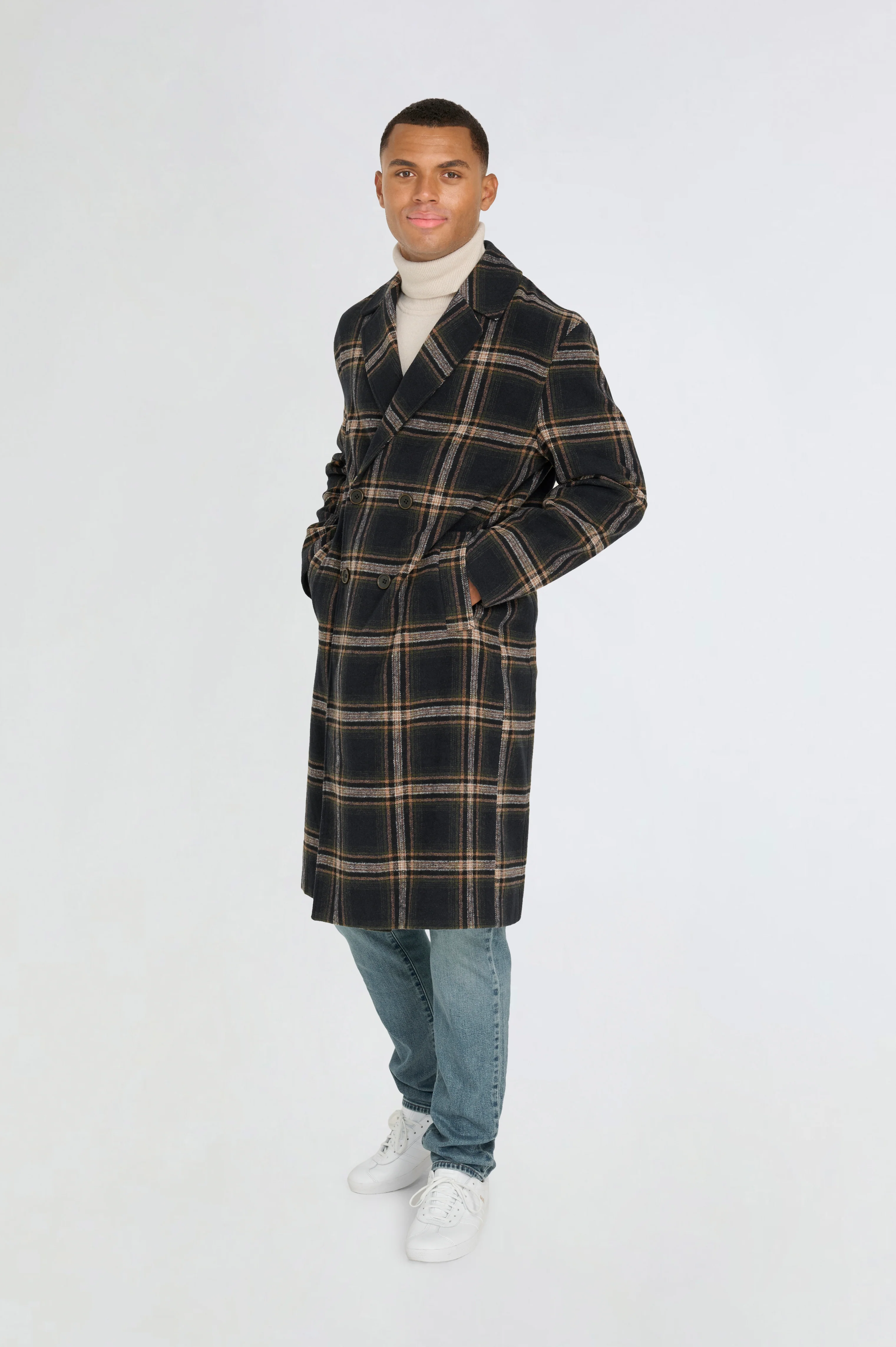Jacob Fashion Wool Coat with Check Print - Image 3
