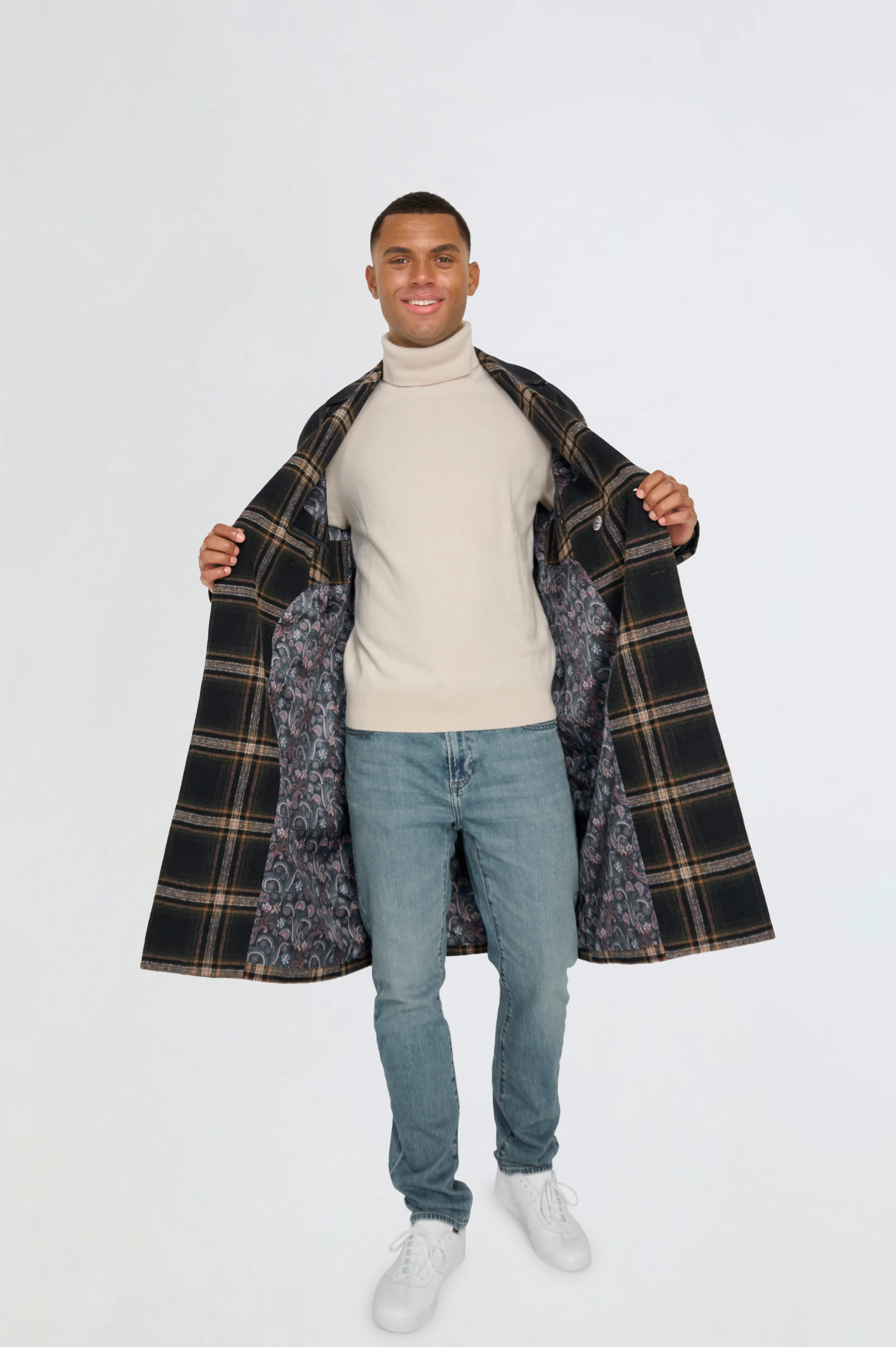 Jacob Fashion Wool Coat with Check Print - Image 5