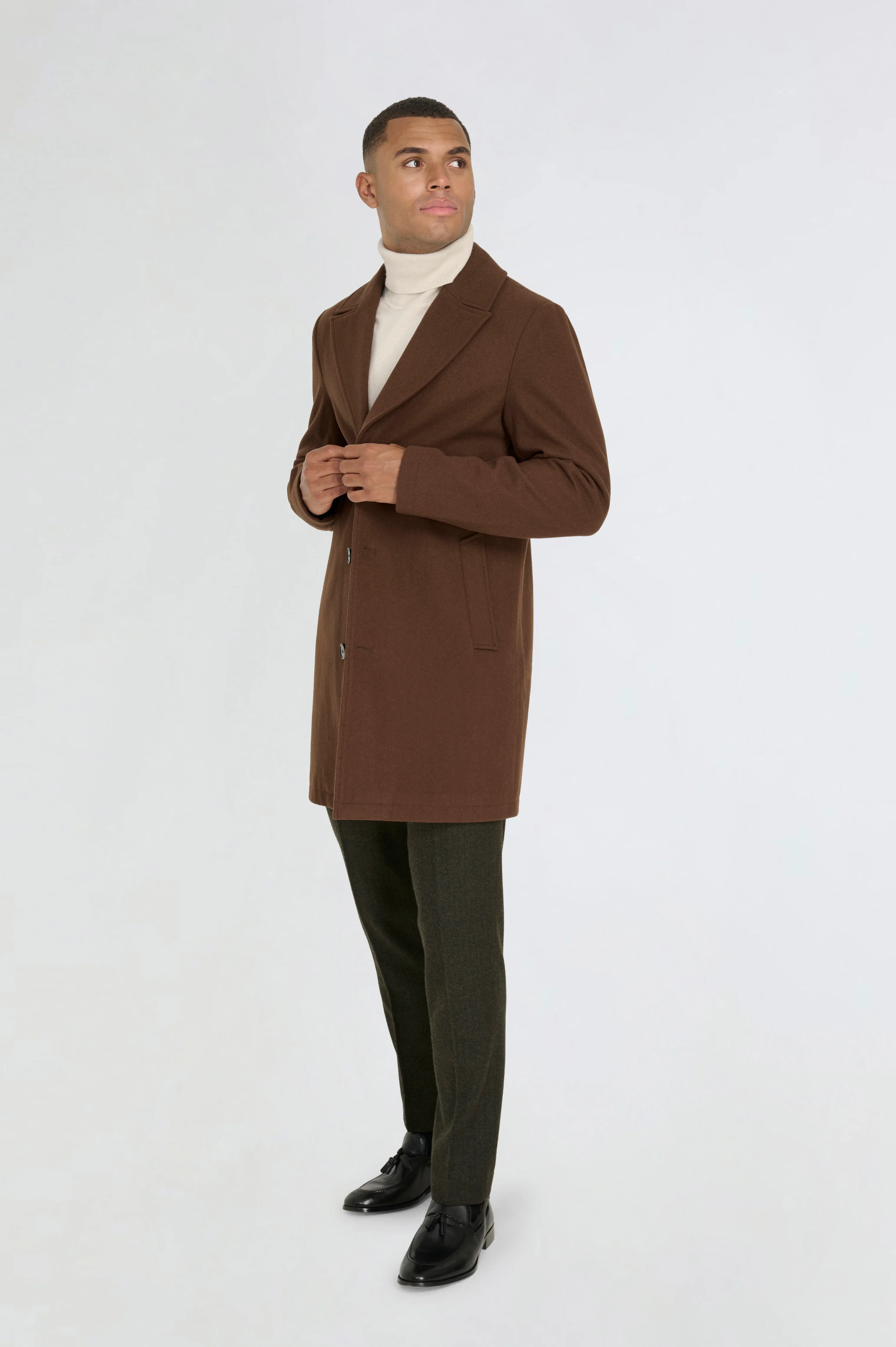 Josh Wool Melton Overcoat in Brown - Image 3