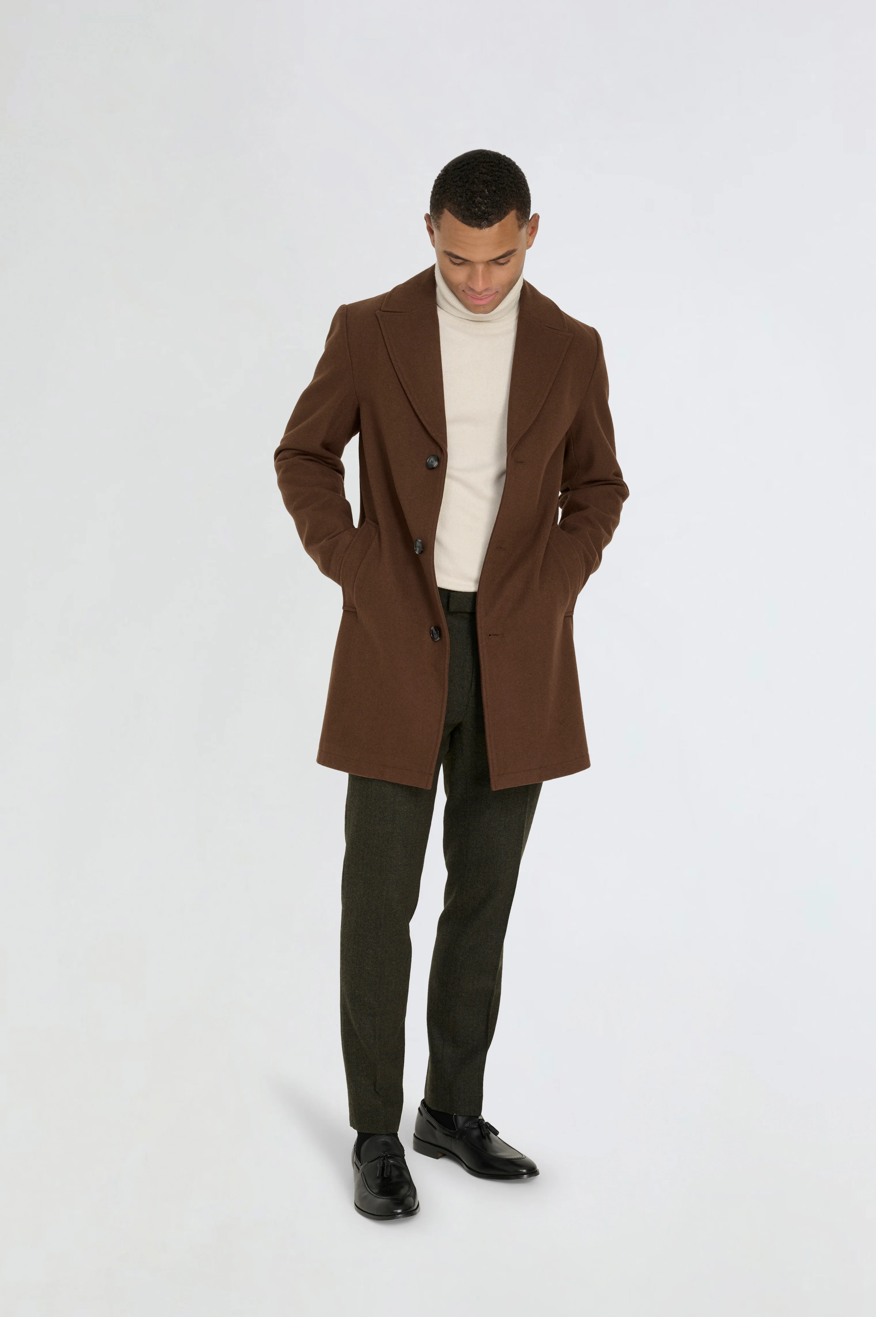 Josh Wool Melton Overcoat in Brown - Image 4