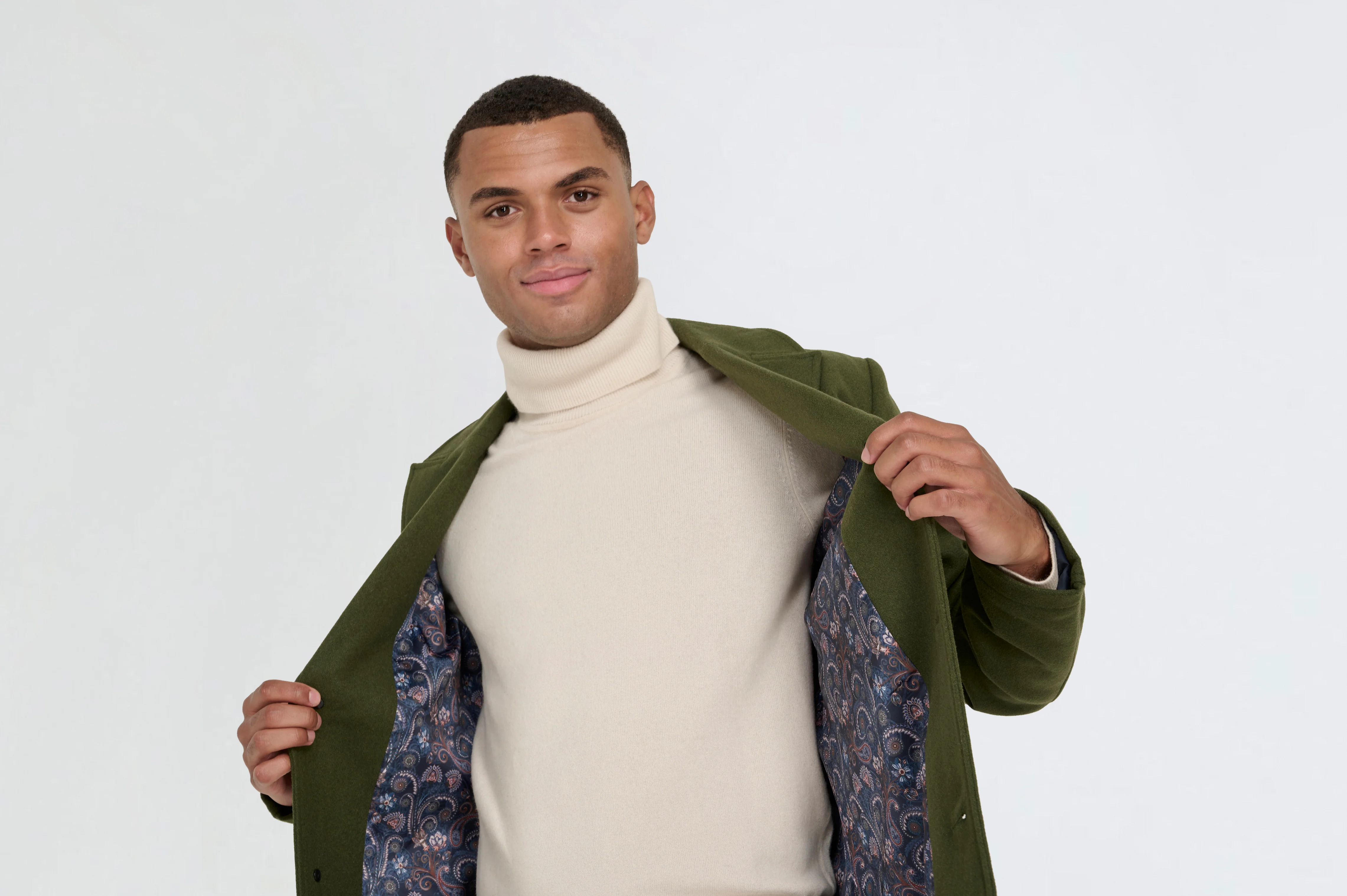 Josh Wool Melton Overcoat in Khaki - Image 3