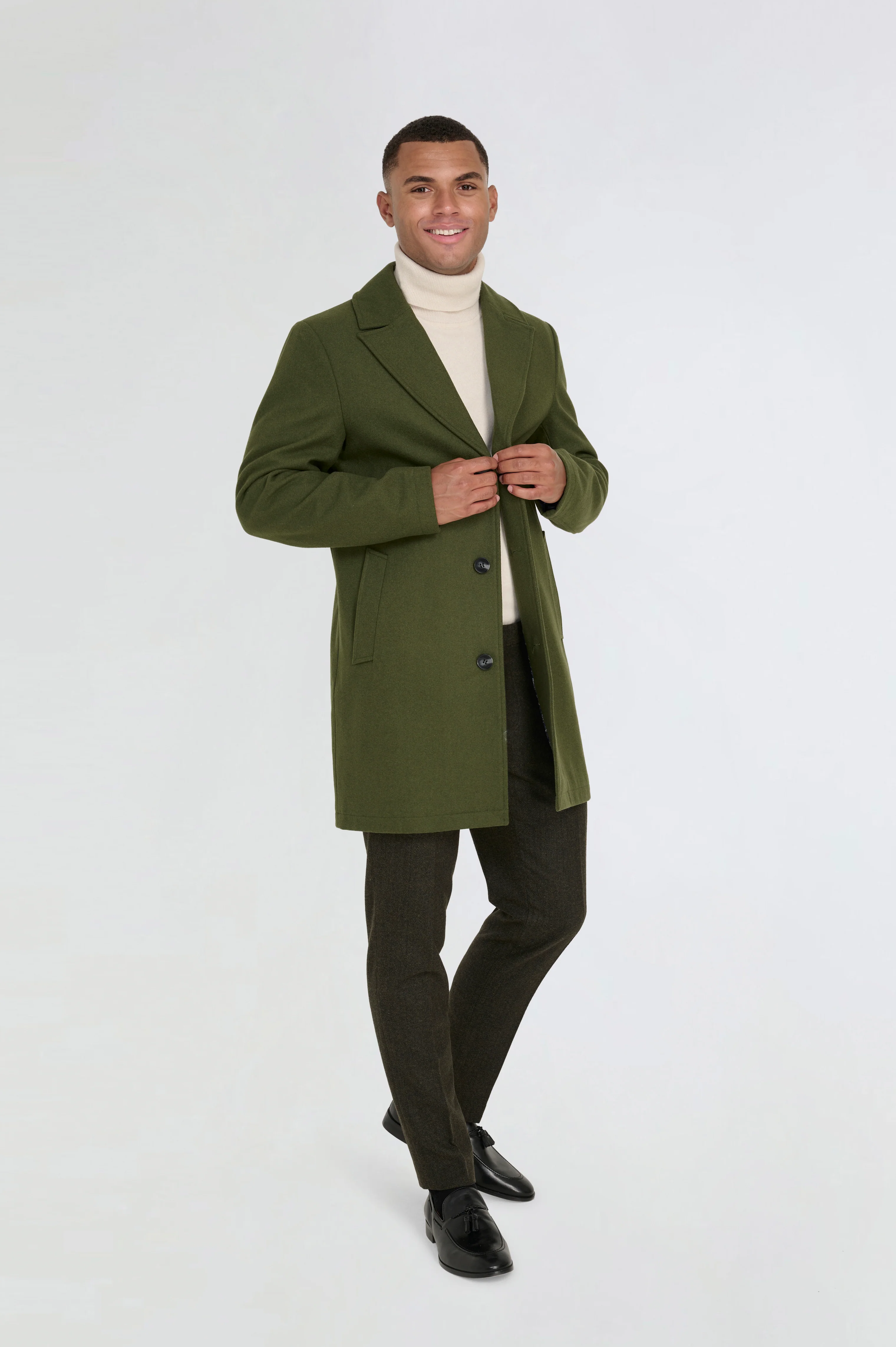 Josh Wool Melton Overcoat in Khaki - Image 4