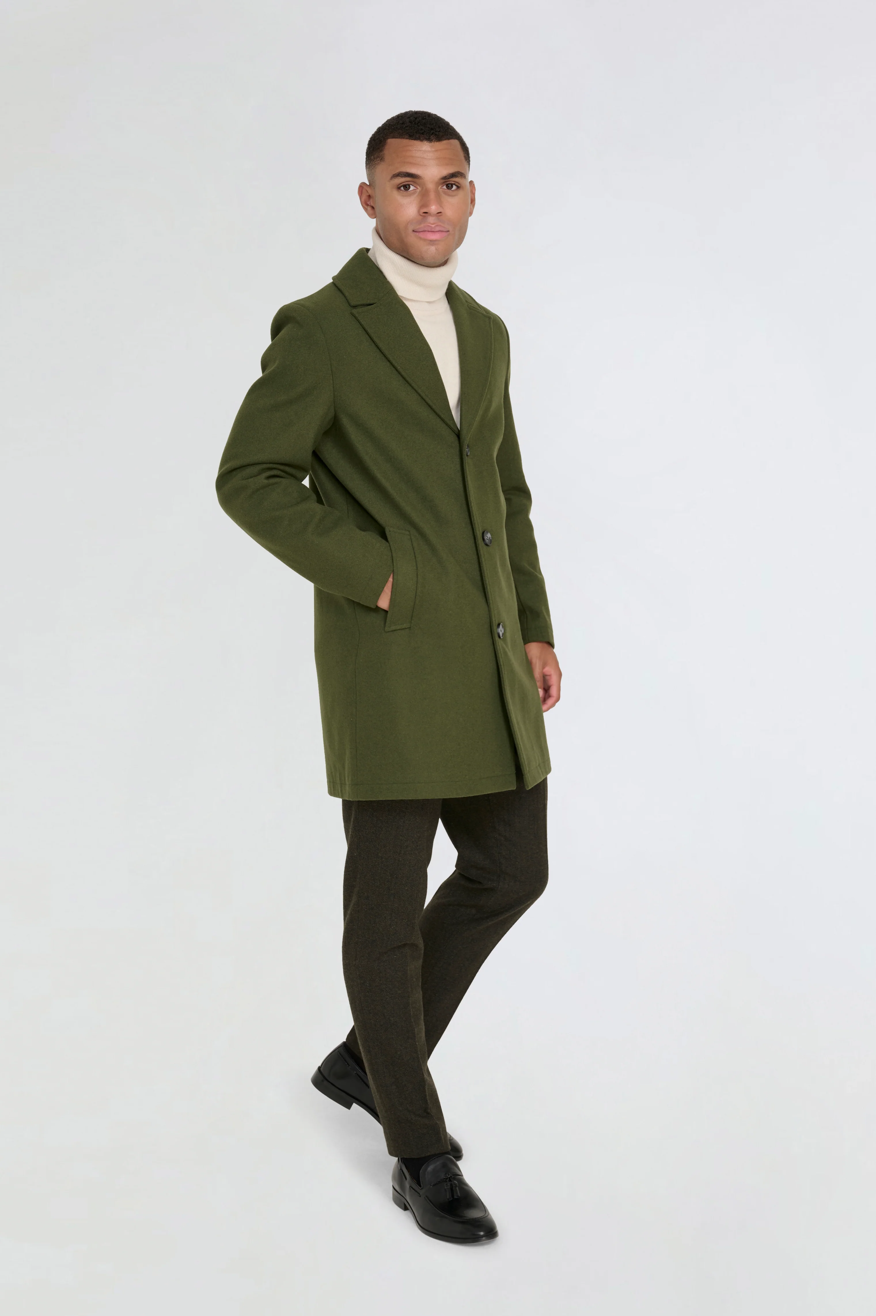 Josh Wool Melton Overcoat in Khaki - Image 5