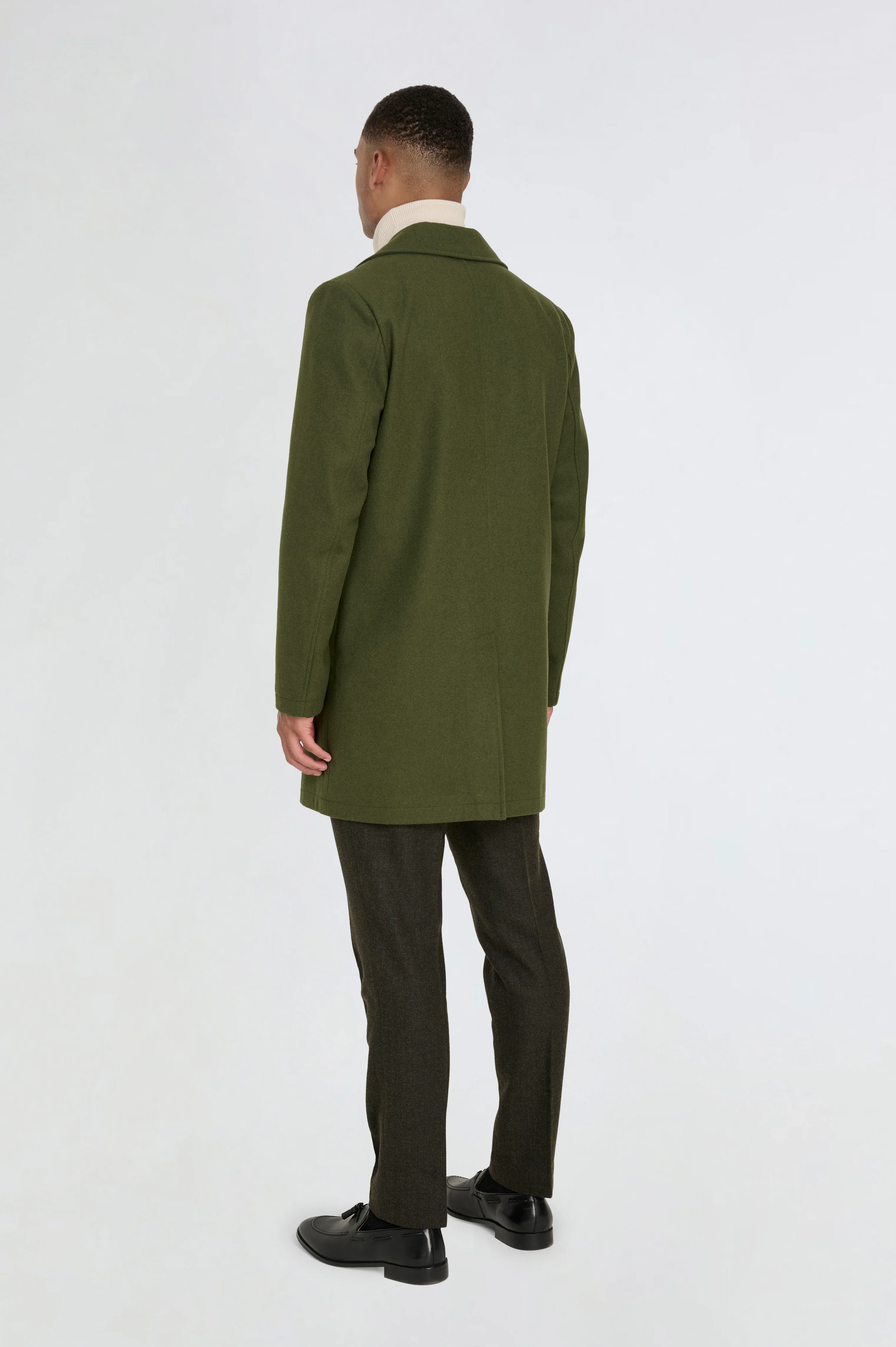 Josh Wool Melton Overcoat in Khaki - Image 6