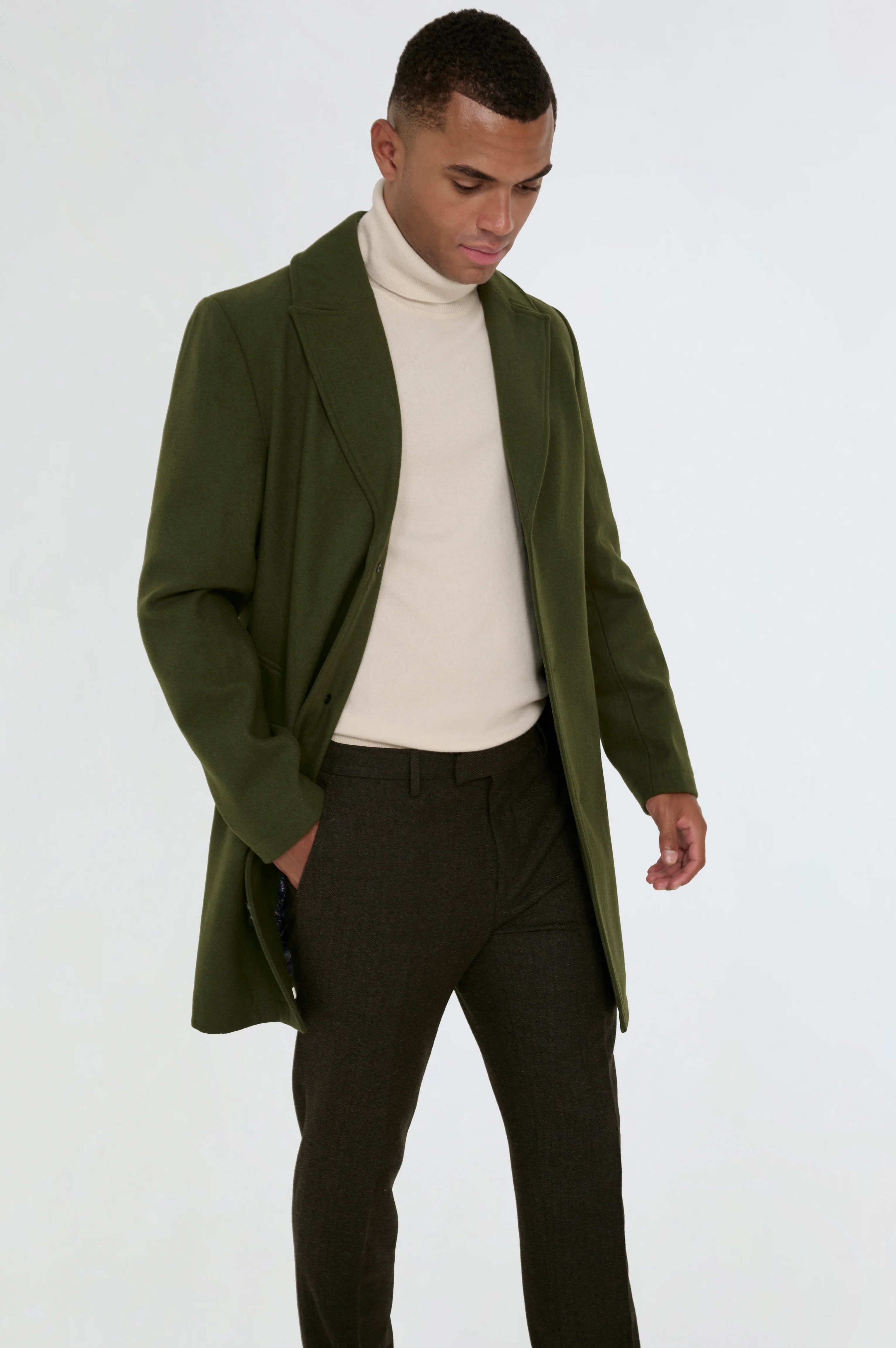 Josh Wool Melton Overcoat in Khaki - Image 9