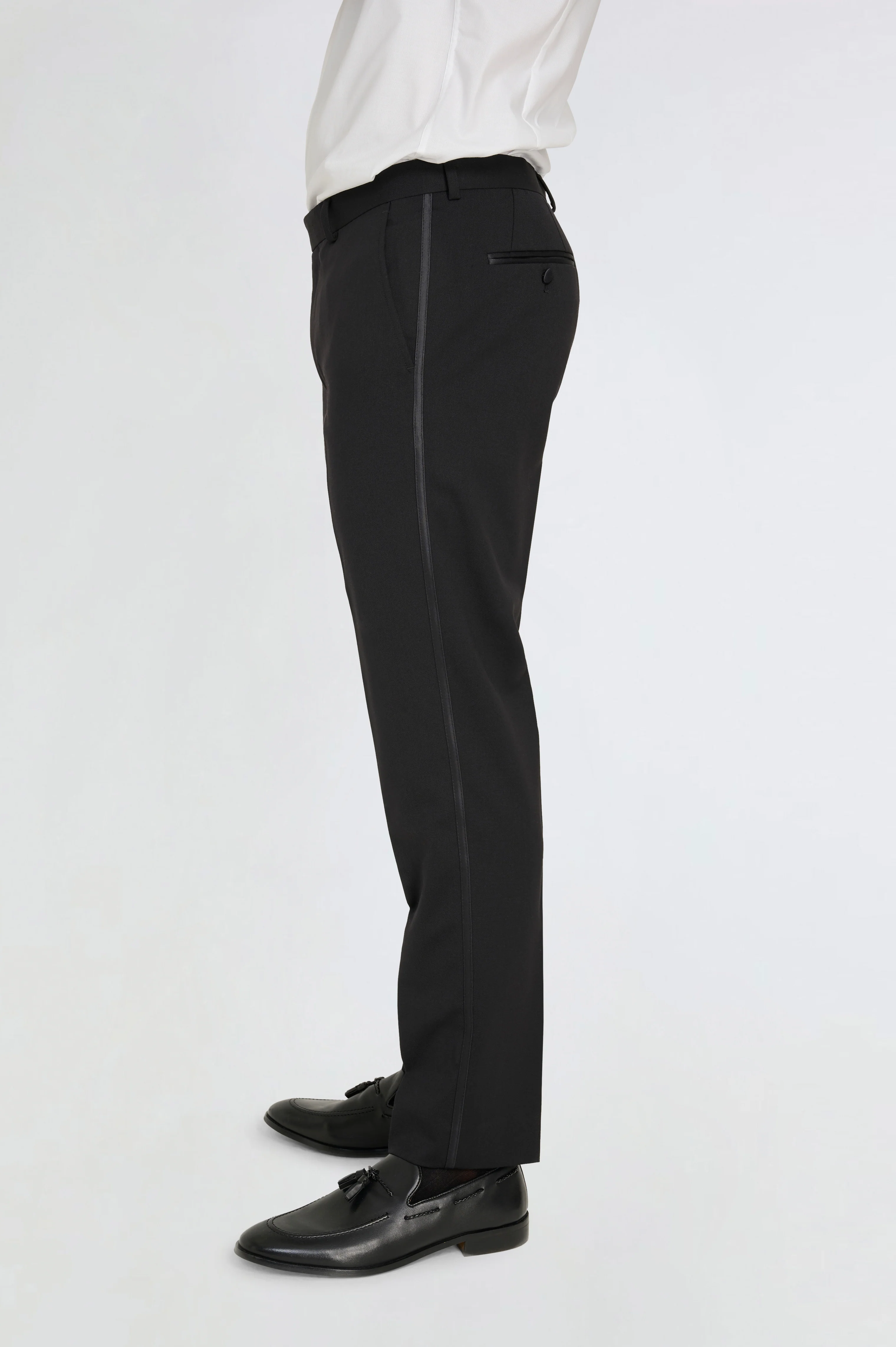 Leo Tuxedo Dinner Trousers with Satin Stripe Detail in Black - Image 5
