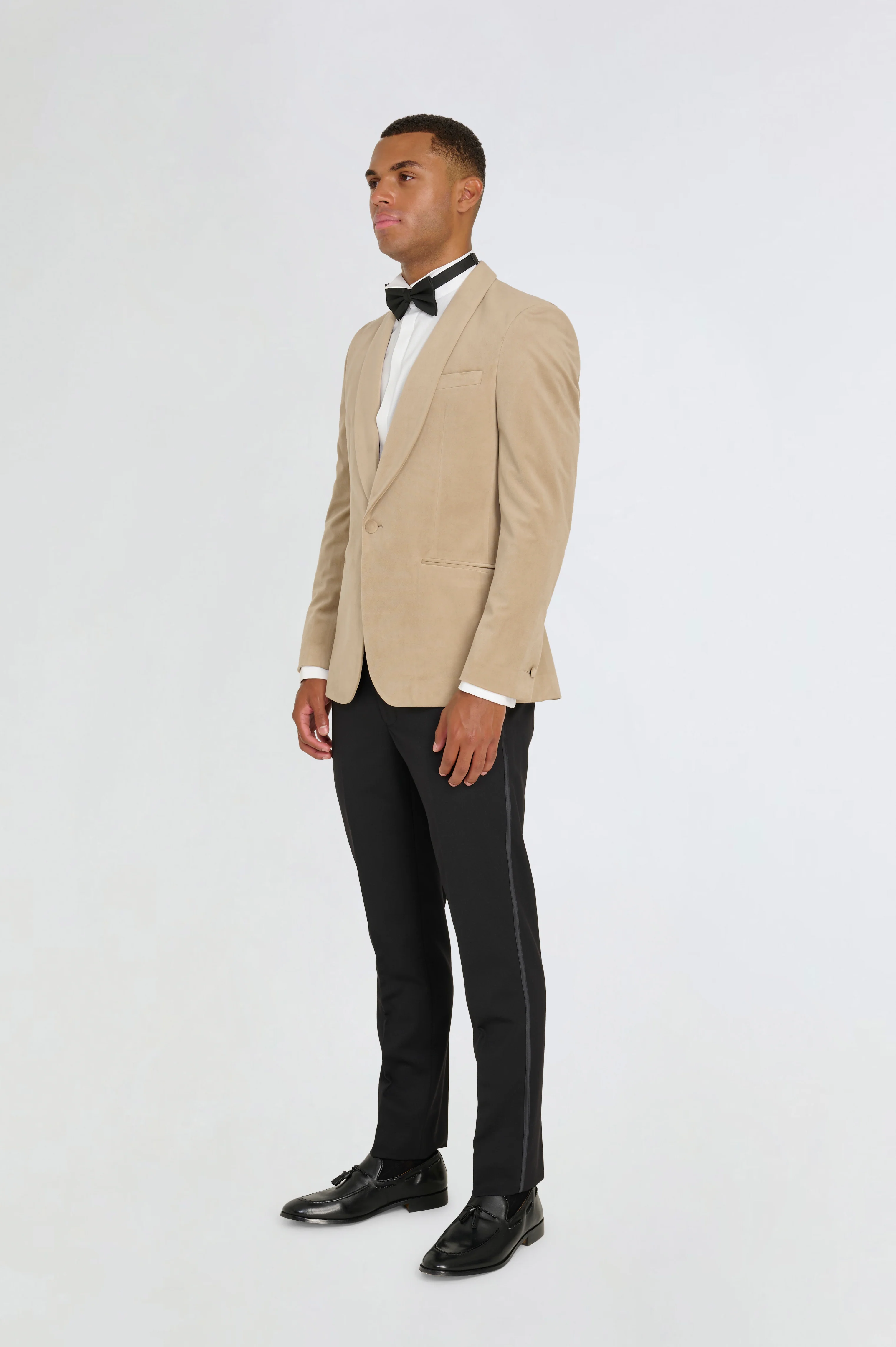 Leo Velvet Tuxedo Dinner Jacket with Shawl Lapel Detail in Taupe - Image 3