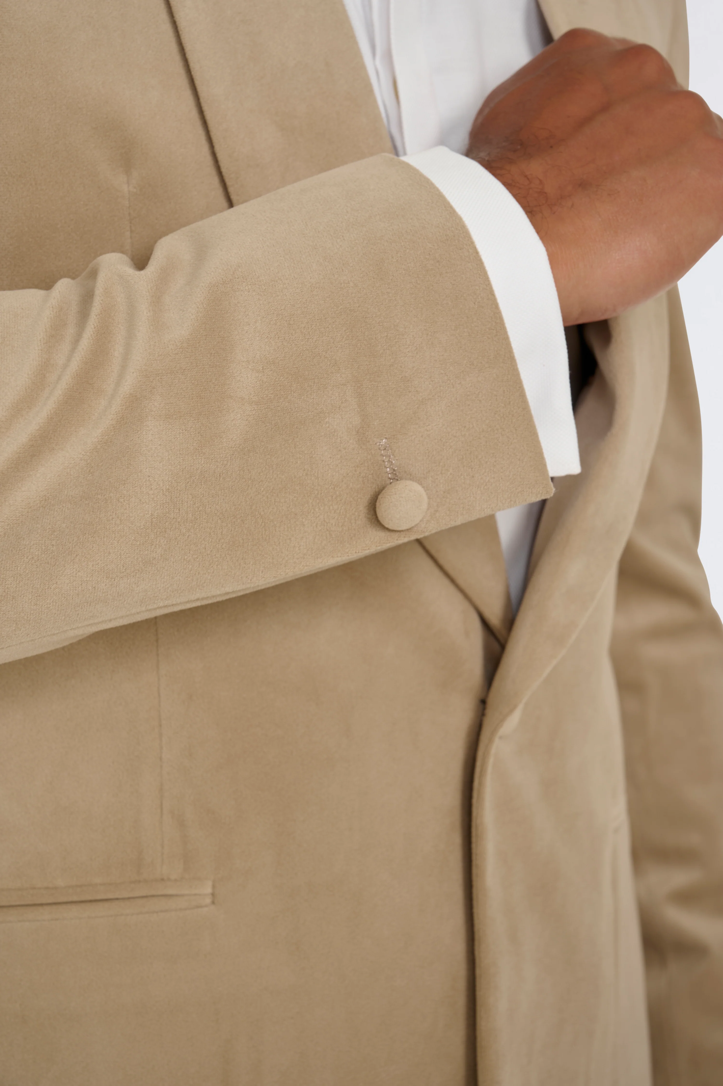 Leo Velvet Tuxedo Dinner Jacket with Shawl Lapel Detail in Taupe - Image 5