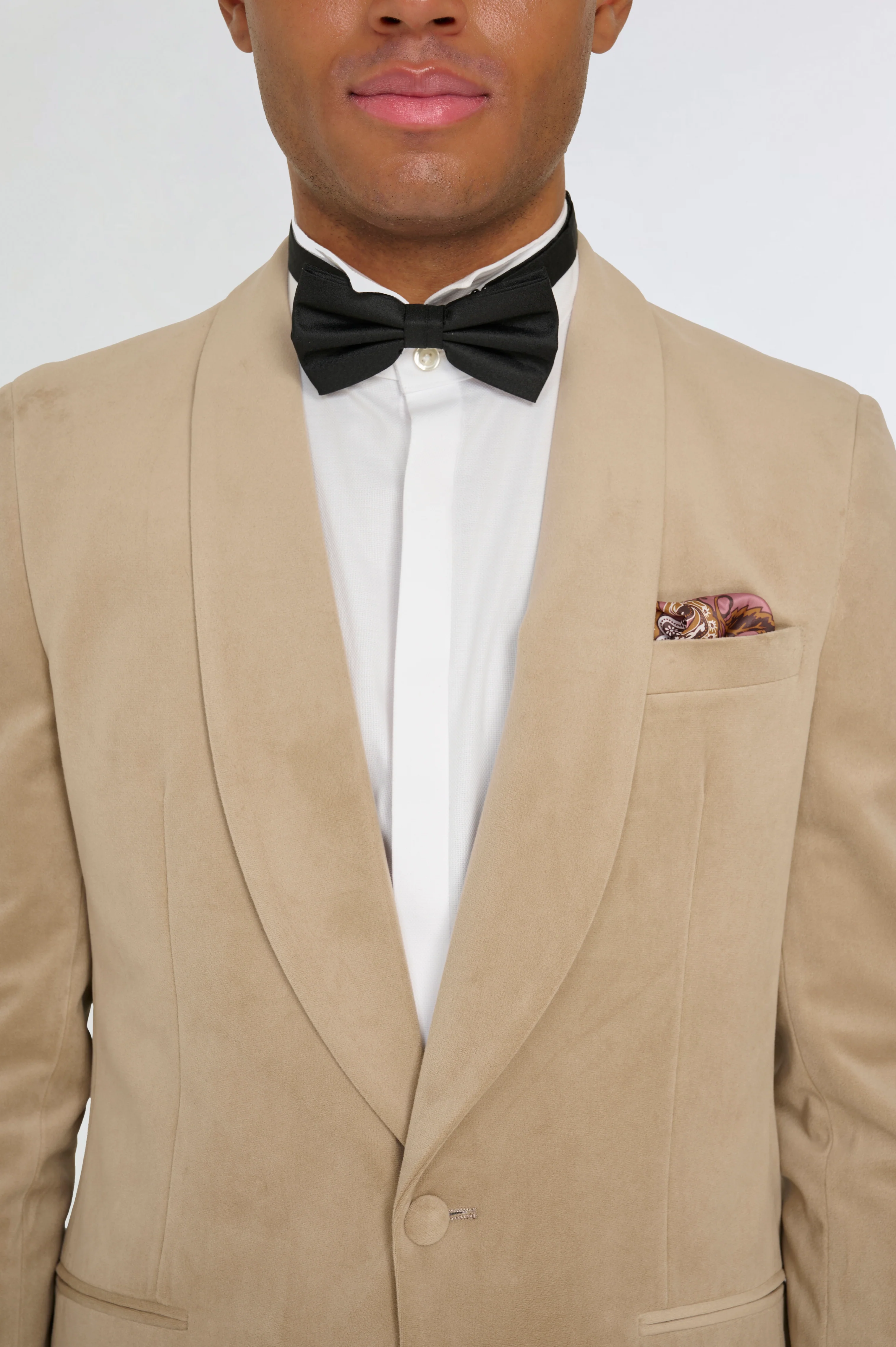 Leo Velvet Tuxedo Dinner Jacket with Shawl Lapel Detail in Taupe - Image 6