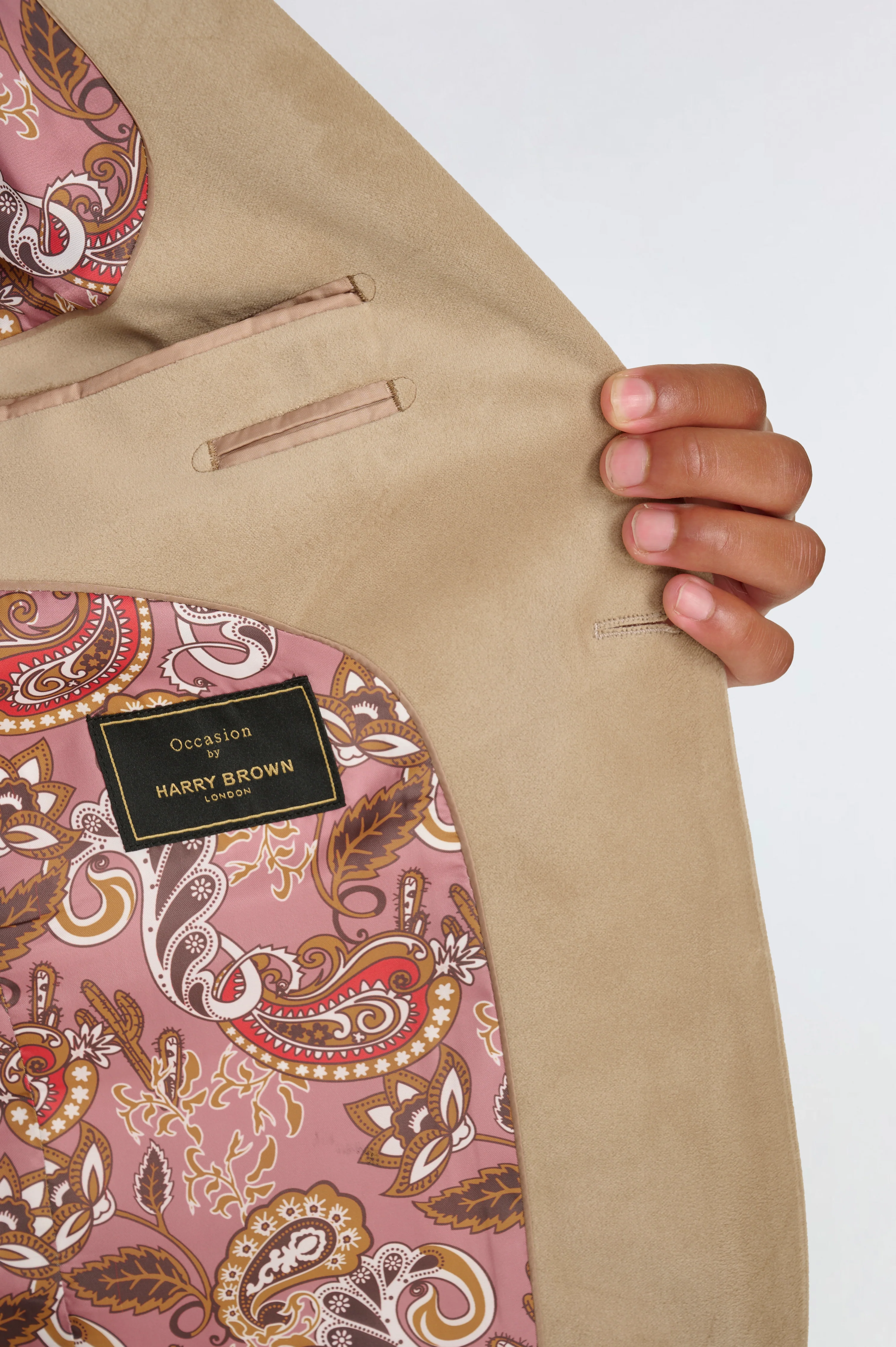 Leo Velvet Tuxedo Dinner Jacket with Shawl Lapel Detail in Taupe - Image 7