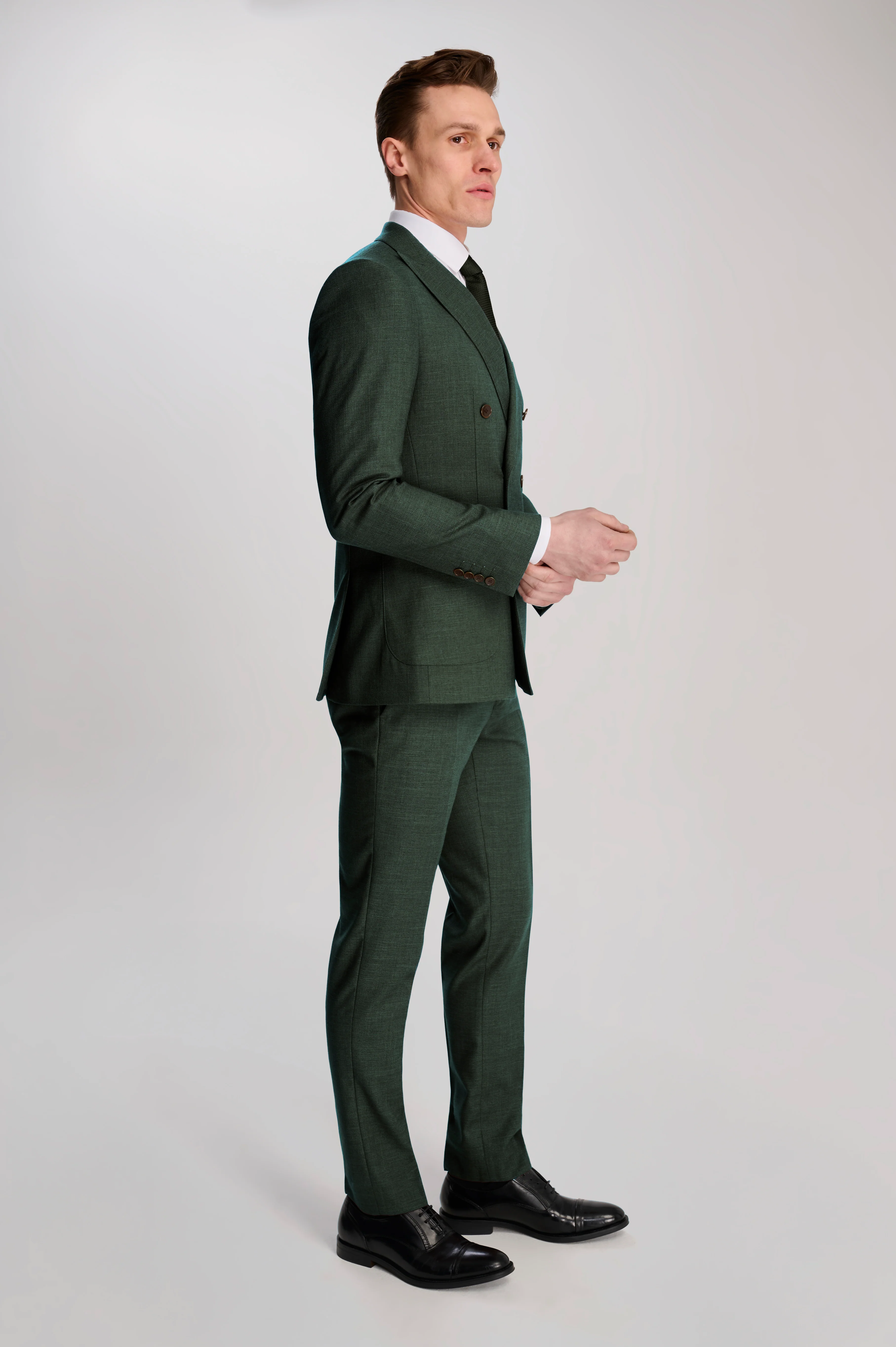 Sandro Linen Look Double Breasted Suit Jacket in Green - Image 3